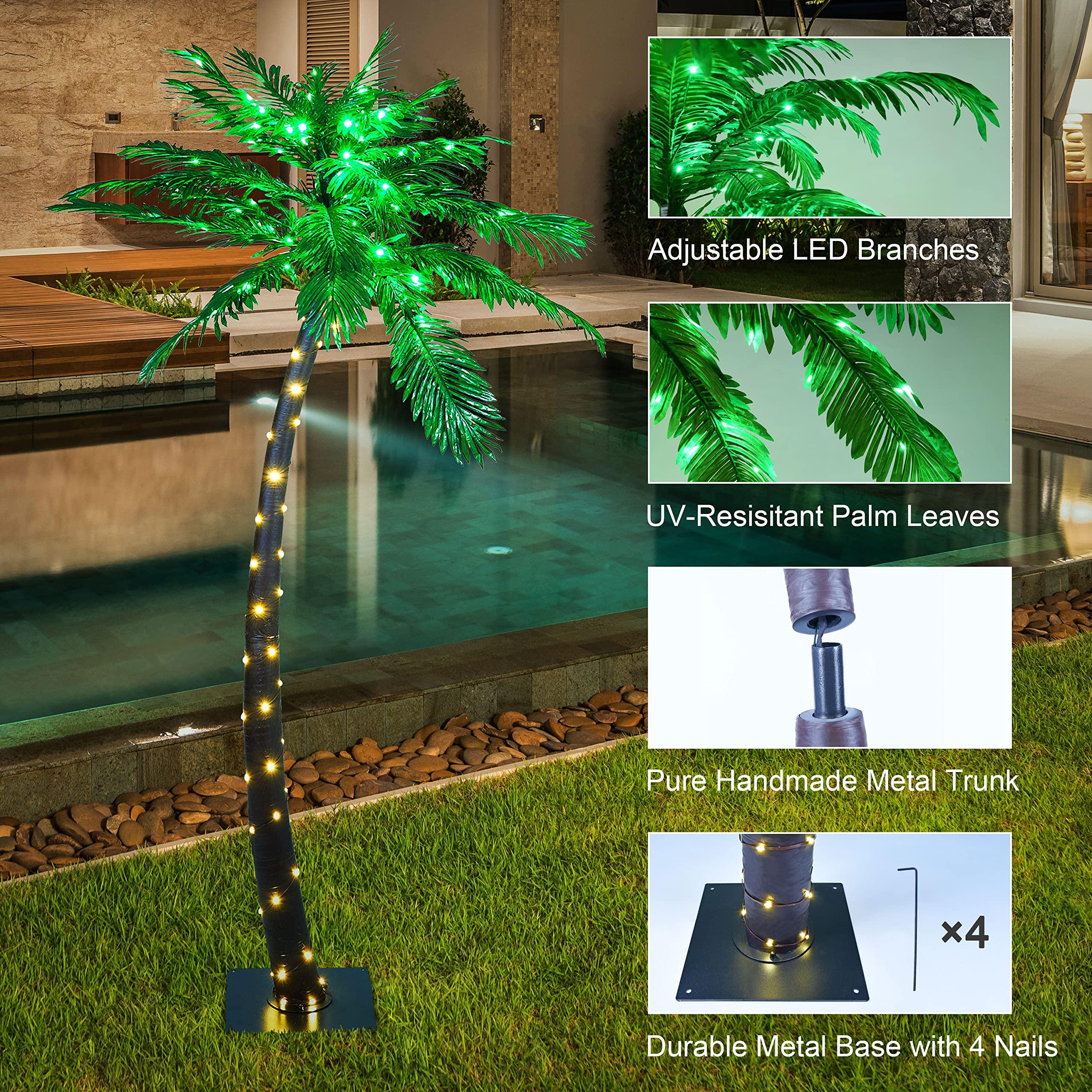 SPIRIT STAR CHRISTMAS CENTER 7FT Lighted Palm Tree and 24Inch Palm Tree Bonsai Light for Indoor Outside Tropical Tiki Hawaii Summer Christmas Decoration