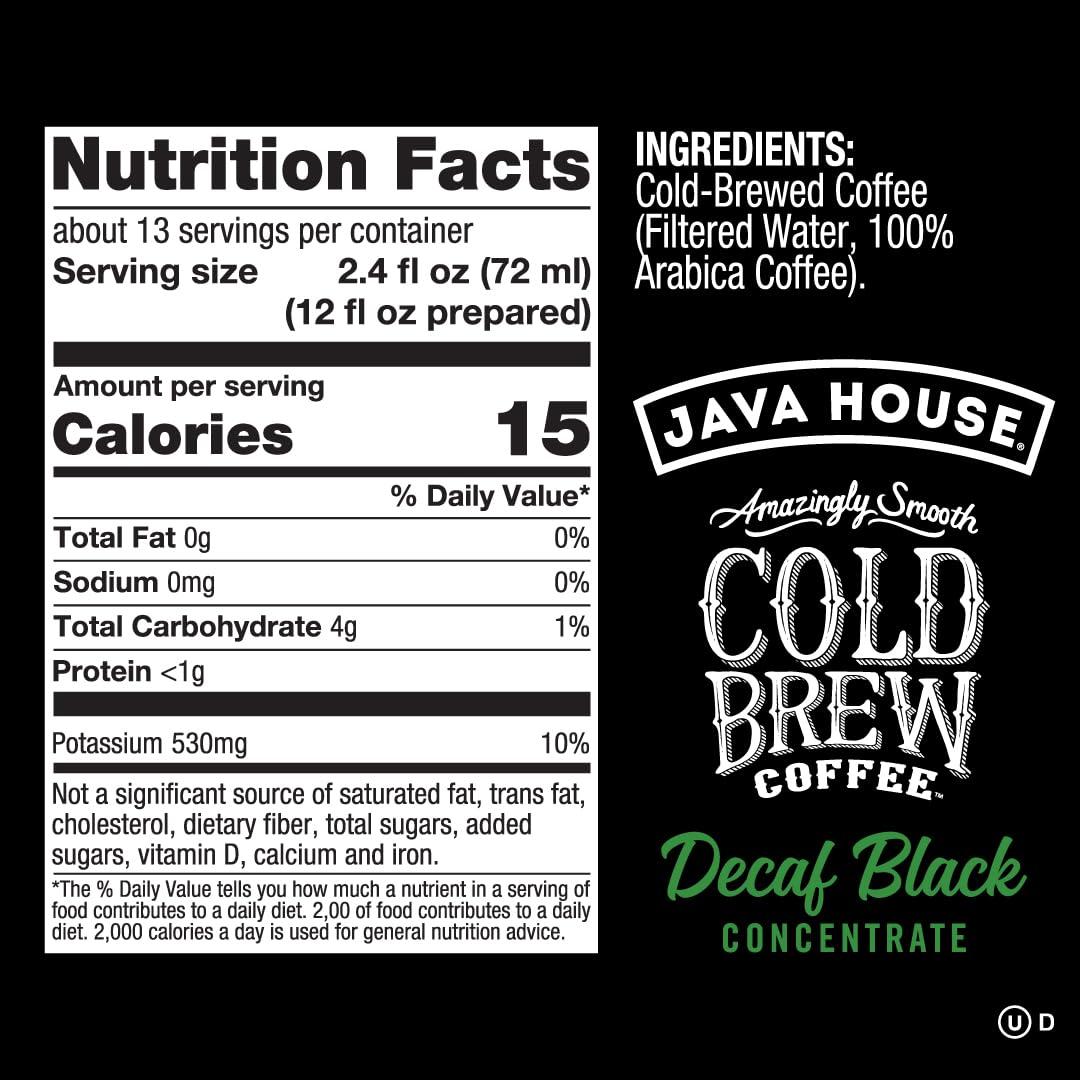 Java House JAVA HOUSE Cold Brew Coffee, Decaf Colombian 4:1 Liquid Concentrate, 32 Ounce Bottle