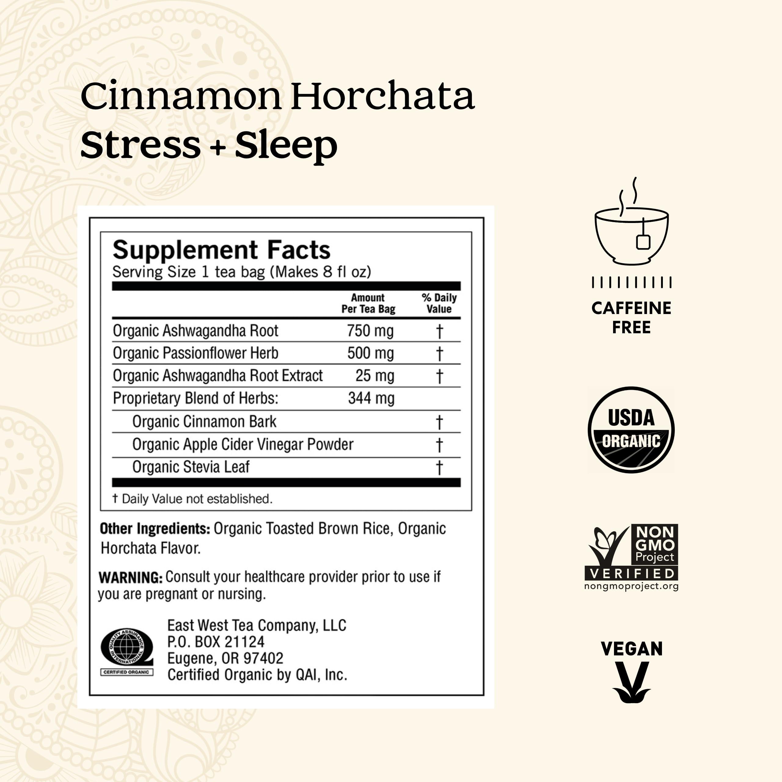 Yogi Yogi Tea Cinnamon Horchata Stress & Sleep - 16 Tea Bags per Pack (4 Packs) - Organic Sleep Tea - Supports a Restful Sleep - Includes Ashwagandha, Passionflower & Apple Cider Vinegar