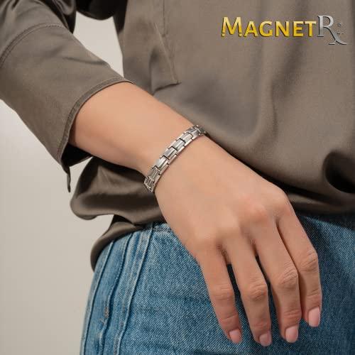 MagnetRX MagnetRX® Women's Ultra Strength Magnetic Bracelet - Effective Titanium Magnetic Bracelets for Women - Adjustable Bracelet Length with Sizing Tool for Perfect Fit (Silver)
