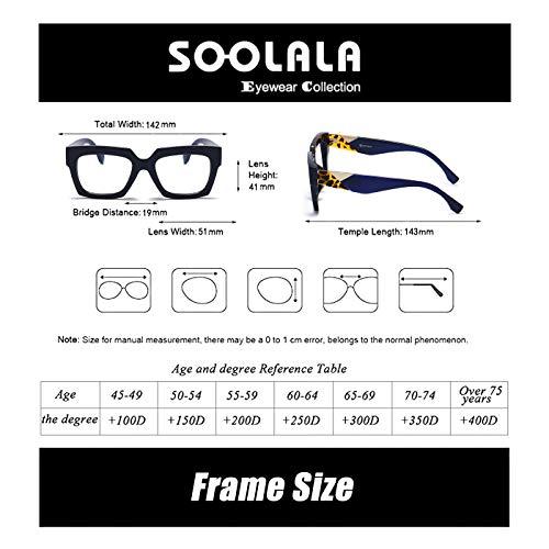 SOOLALA SOOLALA Anti-Blue Blocker Light Square Reading Glasses w/Leopard Arms, BlueGray +2.0