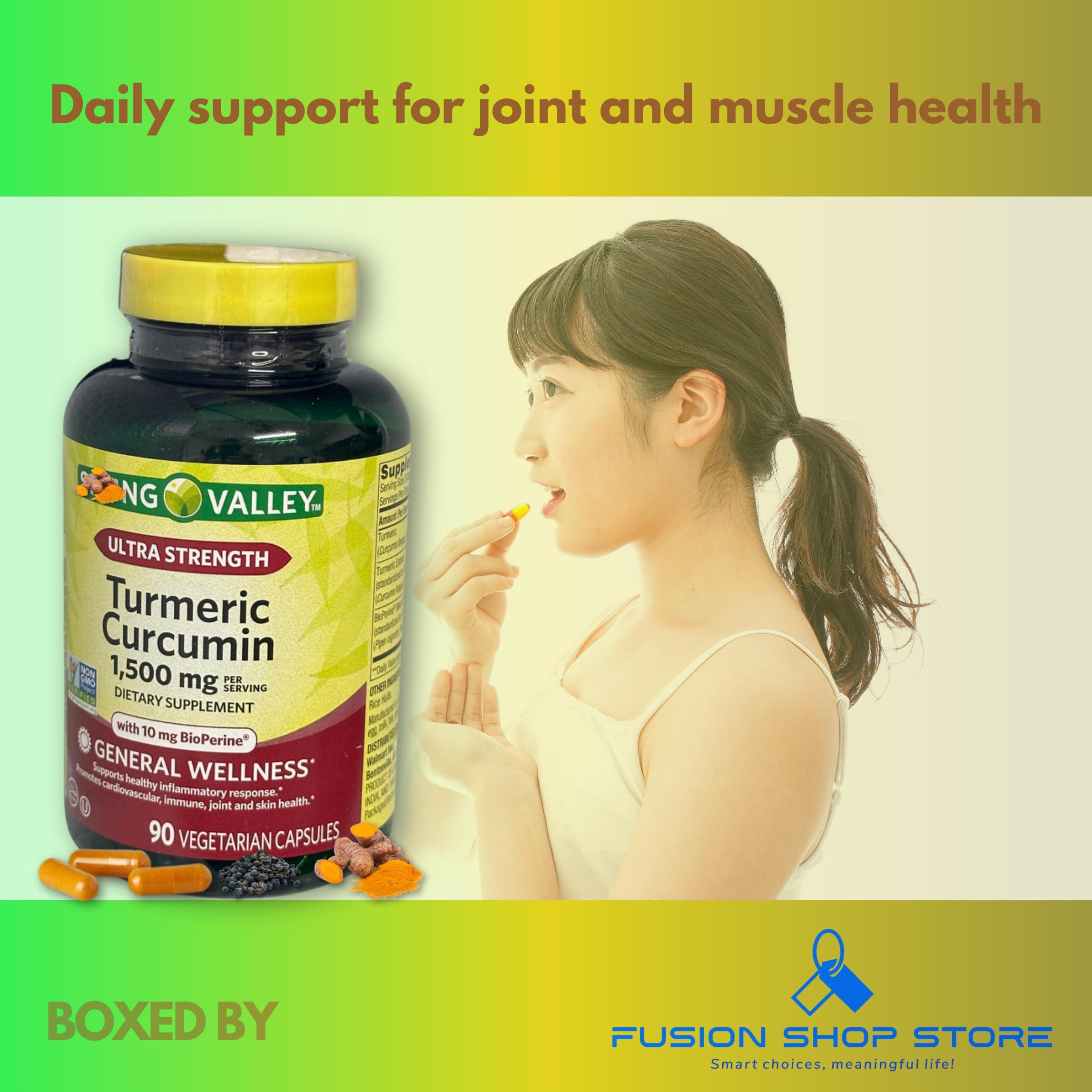 FUSION SHOP STORE Smart choices, meaningful life! Spring Valley Turmeric Curcumin 1500mg- with Black Pepper Vegetarian Capsules, 90ct (Pack of 1), Boxed by Fusion Shop Store
