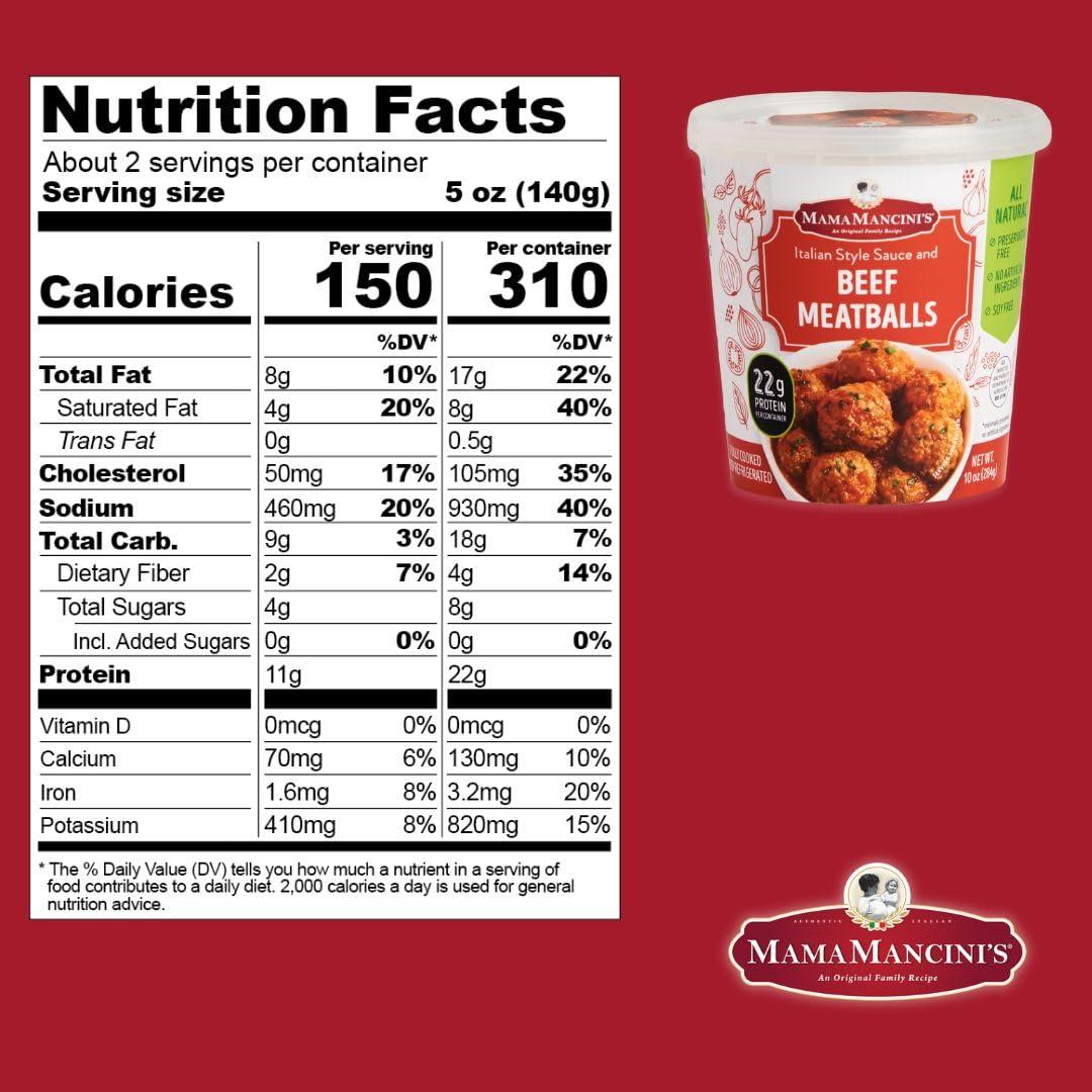 MAMAMANCINI\'S Mama Mancini\'s Beef Meatballs Microwave Meals in Italian Style Pasta Sauce | Frozen Meals Thaw Heat & Eat | 10oz Cup (Pack of 8) (Beef Meatballs)