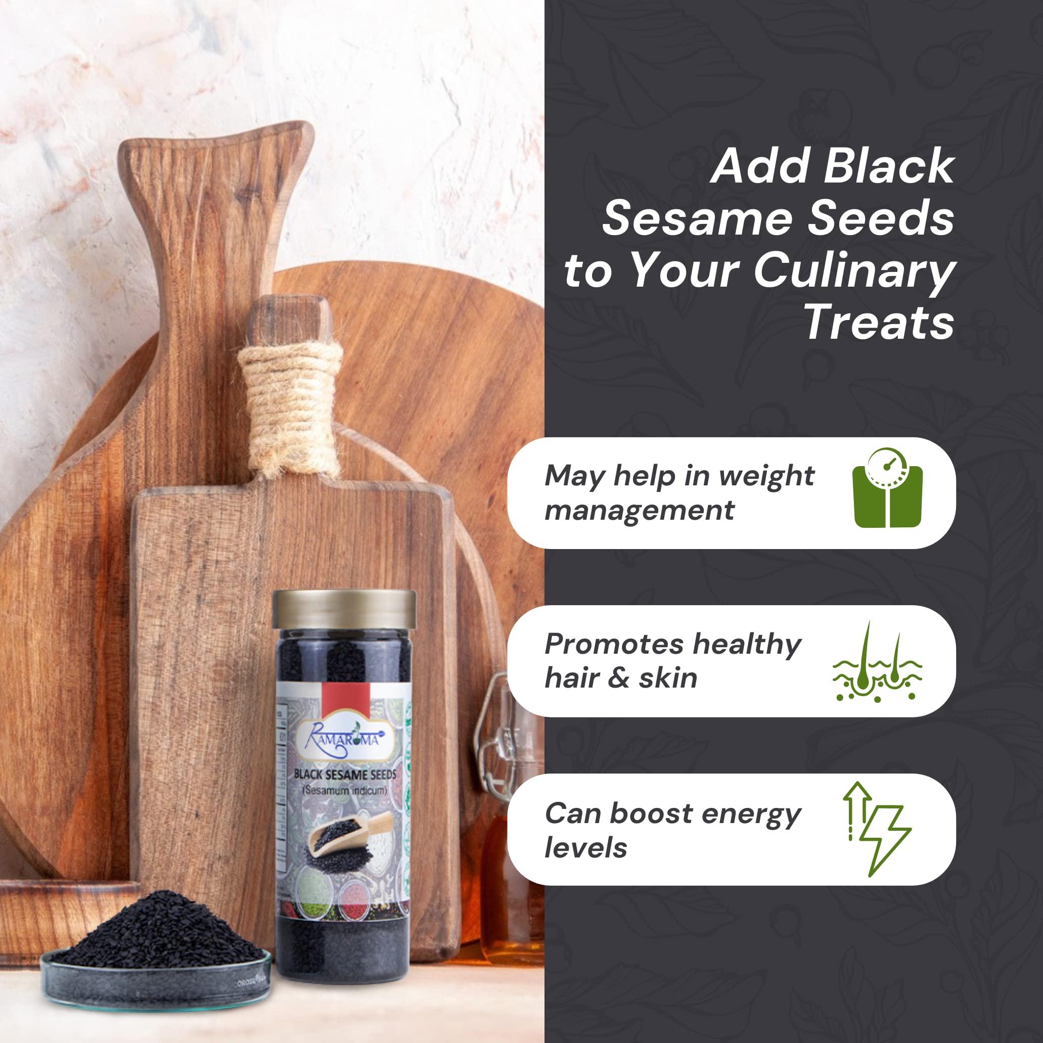 Ramaroma Ramaroma, Organic Black Sesame Seeds (100g/3.5oz) Non-GMO, Vegan | Raw Sesame Seeds | Sesamum indicum | Sesame Seeds Whole Black | Perfect for Stir-fries, Salads, Baking & Cooking