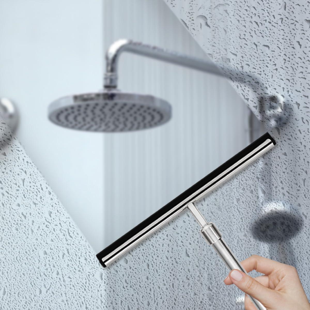 Grand Fusion Housewares Grand Fusion Shower Squeegee with Long Handle for Glass Doors, Tile Walls, Mirrors and Windows. Telescoping Squeegee for Glass Cleaning. Bathroom Stainless Steel Squeegee, 10inch Wide, Chrome  1pk