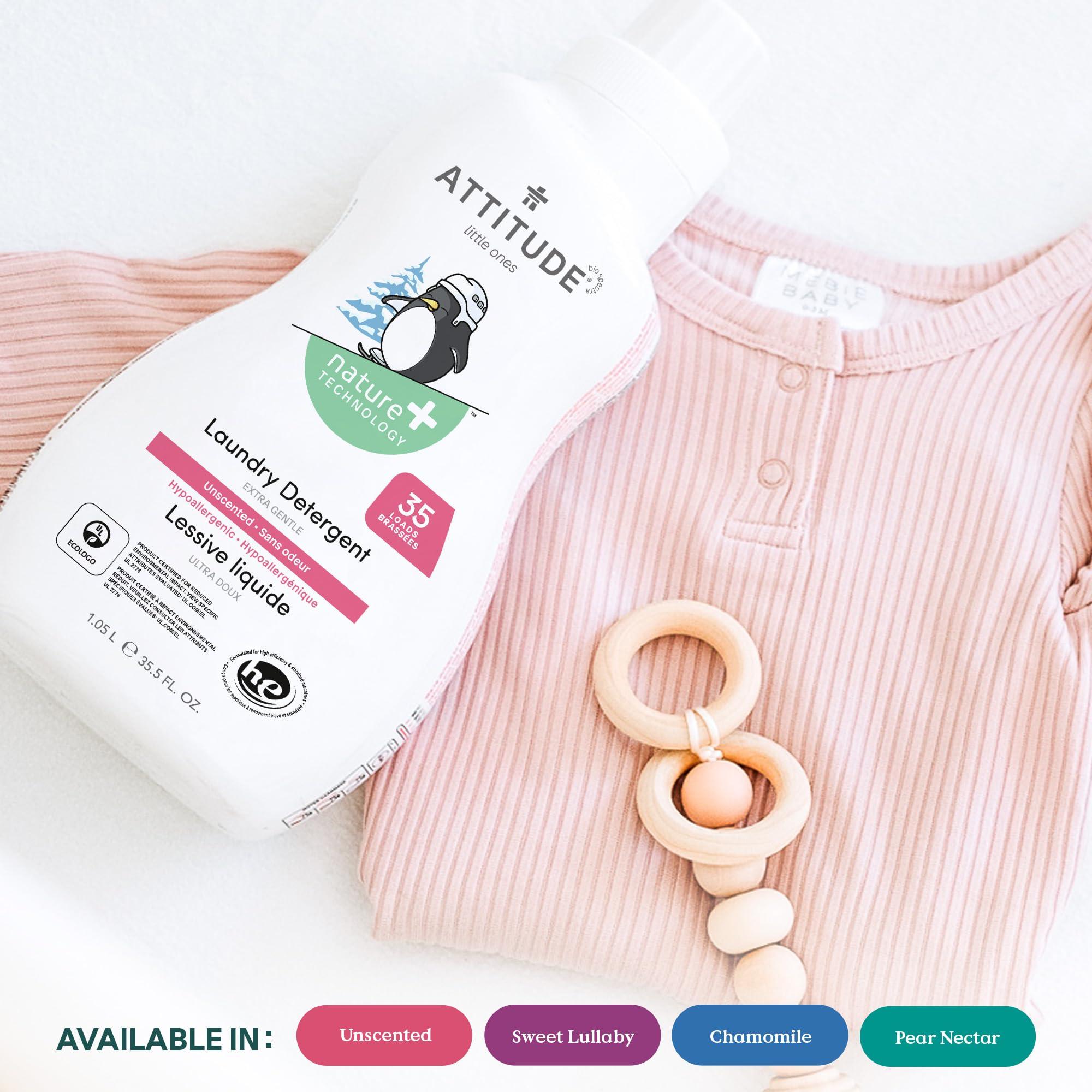 ATTITUDE Bundle of ATTITUDE Baby Bottle and Dishwashing Liquid, EWG Verified, Vegan, Sweet Lullaby, 23.7 Fl Oz + Baby Laundry Detergent, EWG Verified, HE Compatible, Sweet Lullaby, 35 Loads, 1.05 Liters