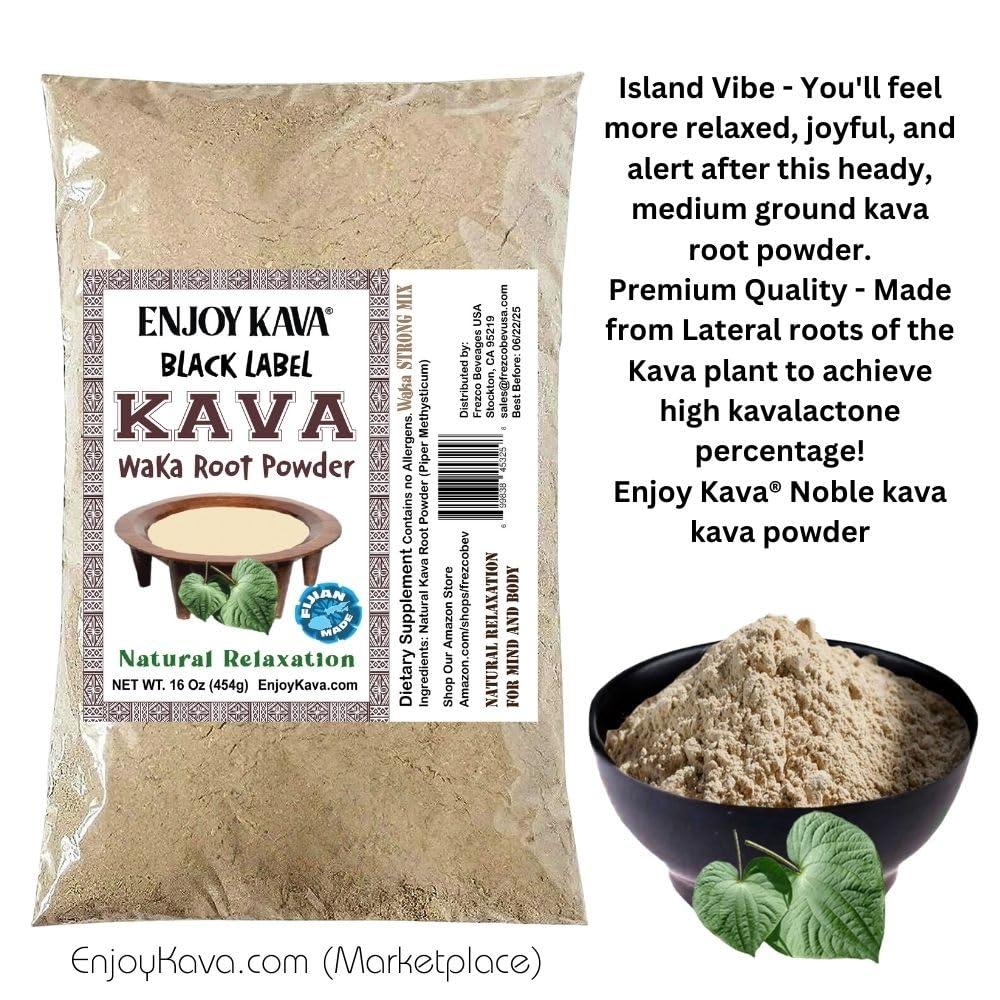 Enjoy Kava Enjoy Kava Noble Kava Root Powder (16 Oz Bag) Herbal Supplement Kava Drink ... Black Label
