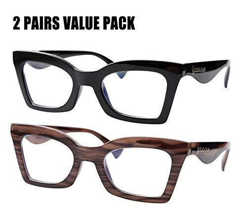 SOOLALA SOOLALA Anti-Blue Blocker Light Butterfly Readers Cateye Reading Glasses, BkWood, 1.0