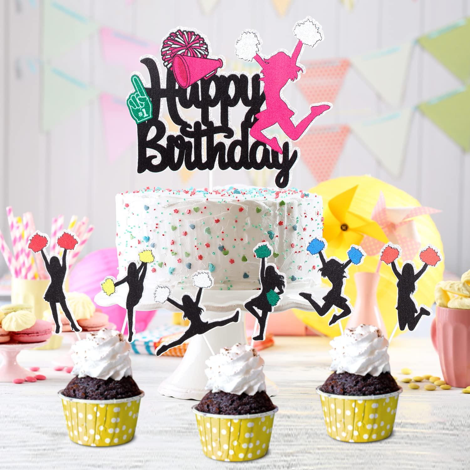 LHCING 7 pcs Cheerleader Happy Birthday Cake Topper - Cheerleading Game Girl\'s Cheer Dance Party Decorations - Gymnastics Birthday Party Supplies