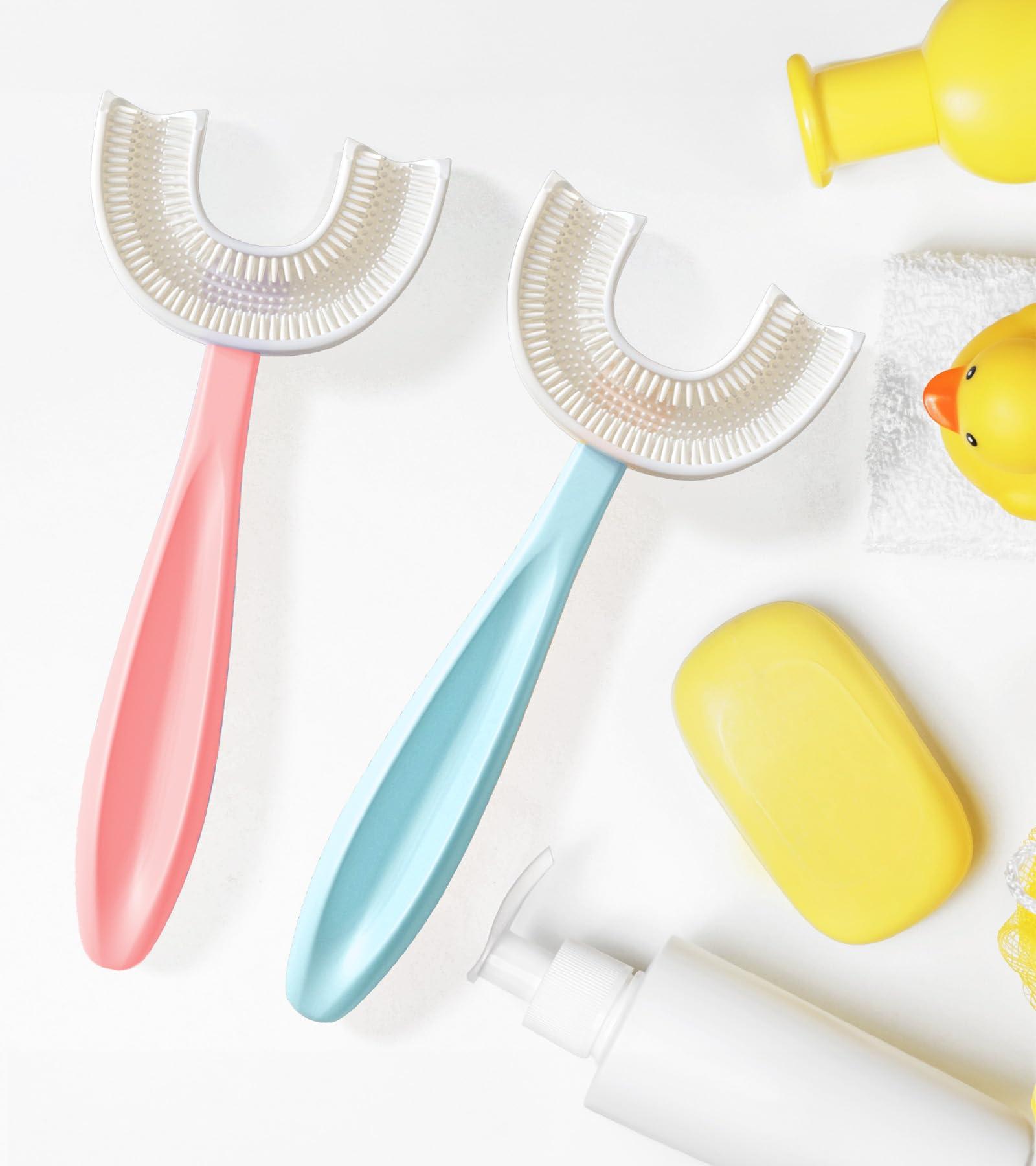 DR. SMITHSONS U Shaped Toothbrush Kids 6-12 Years Old- Two Premium Soft Toothbrushes Come with Travel Case & - Sensory Toothbrush - Rounded Toothbrush Kids Size Head Makes Brushing Fun & Easy - 1 Pink, 1 Blue