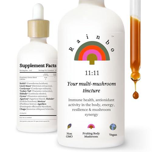 Rainbo Rainbo 11:11 Multi Mushroom Tincture, Dual Extract Mushroom Supplement for Comprehensive Immune Support, Brain Support, Liquid Lion's Mane & Turkey Tail, Vegan, Non GMO, 3.4 fl oz