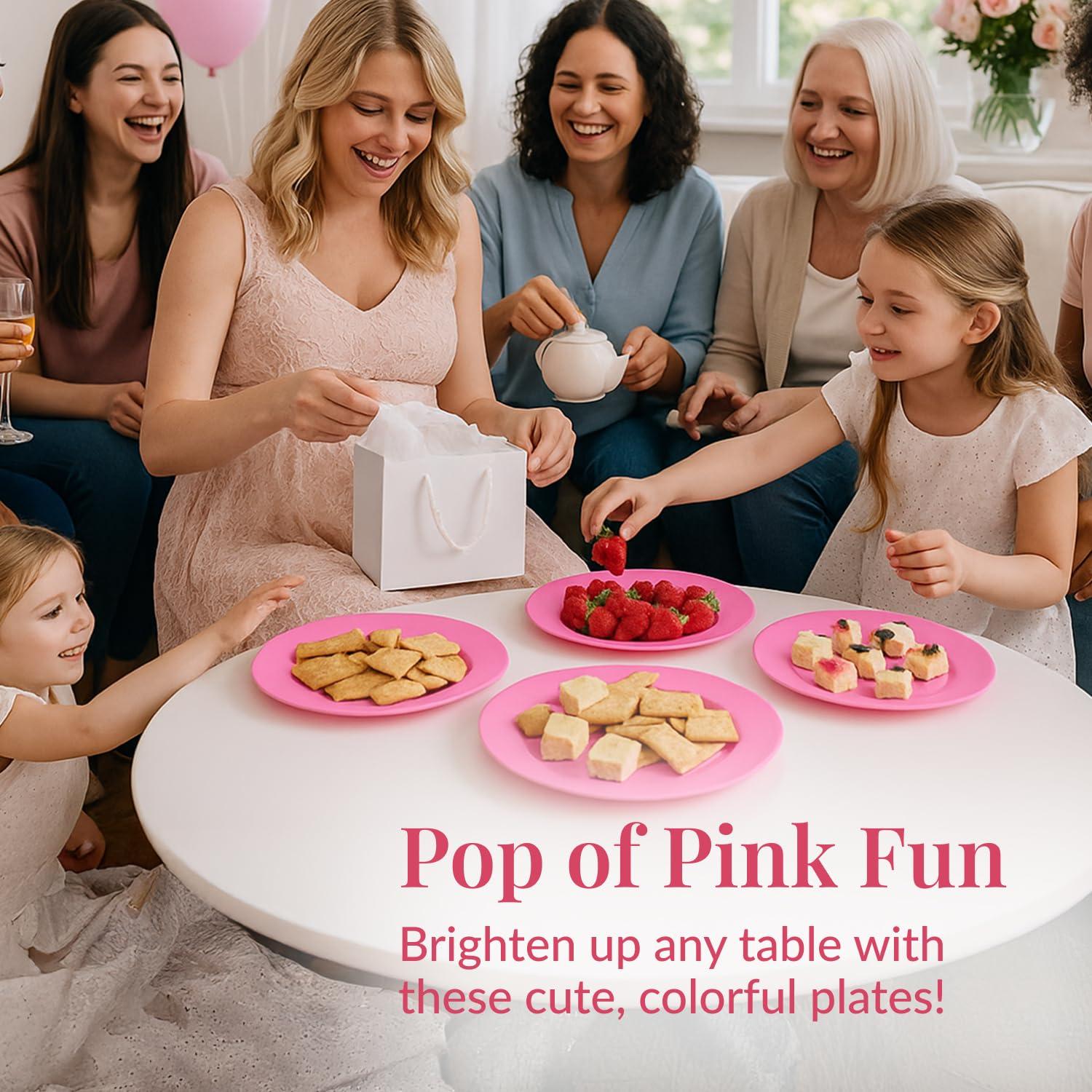 Prestee Prestee 50-pc Pink Plastic Plates - 25 Plastic Dinner Plates (10\") + 25 Salad Small Plastic Plates (7\") - Pink Disposable Plates, Tea Party Plates, Pink Party Plates, Easter Plates, Baby Shower Plates