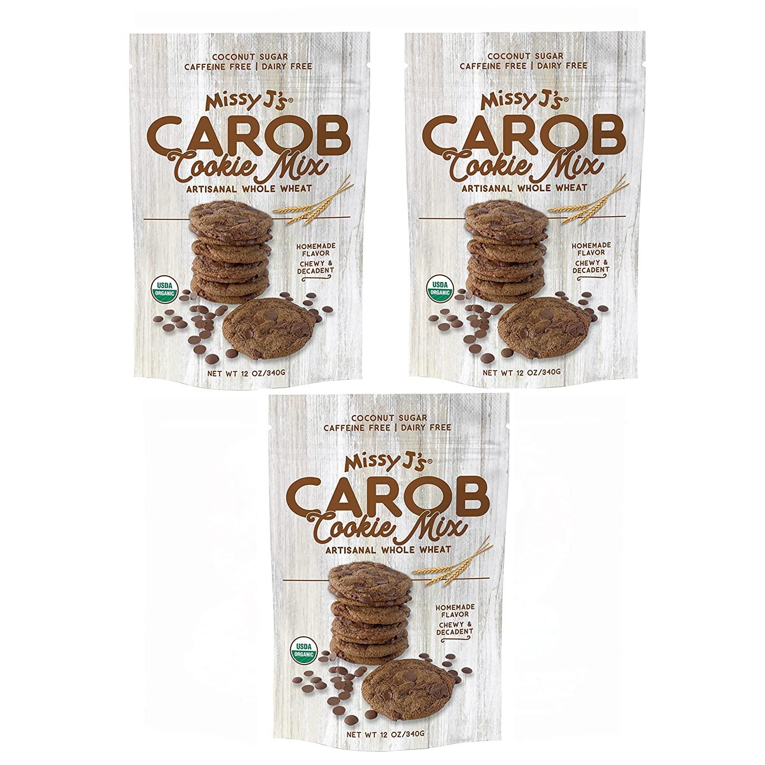 Missy J's Missy J's Organic Carob Whole Wheat Cookie Mix 12 Oz 3 Pack, Healthy Caffeine Free Substitute for Chocolate, Carob Made w/Dairy-Free and Corn-Free Vegan Snack, Perfect for Snacks