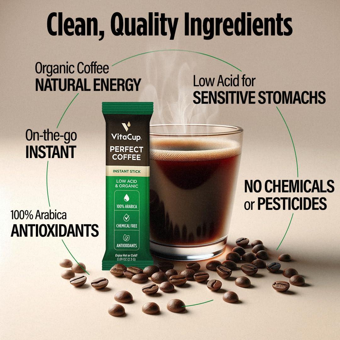 VitaCup VitaCup Perfect Low Acid Coffee Bundle, Pure & Smooth USDA Organic & Fair Trade, Mycotoxin Free, Dark Roast | 24 CT Pods & 24 CT Instant Coffee Packets