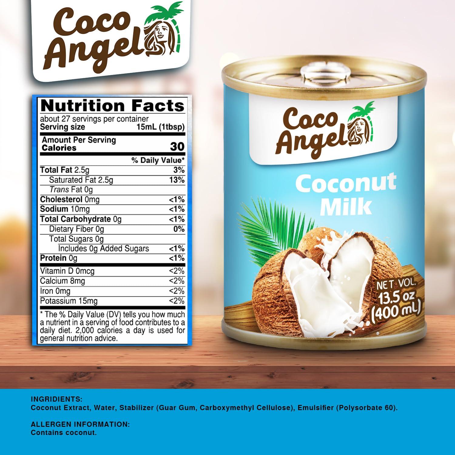 COCO ANGEL Coco Angel Coconut Milk | Plant Based and Dairy Free Canned Coconut Milk | Unsweetened and Freshly Pressed Organic Coconut Milk, 13.5 oz (Pack of 24)