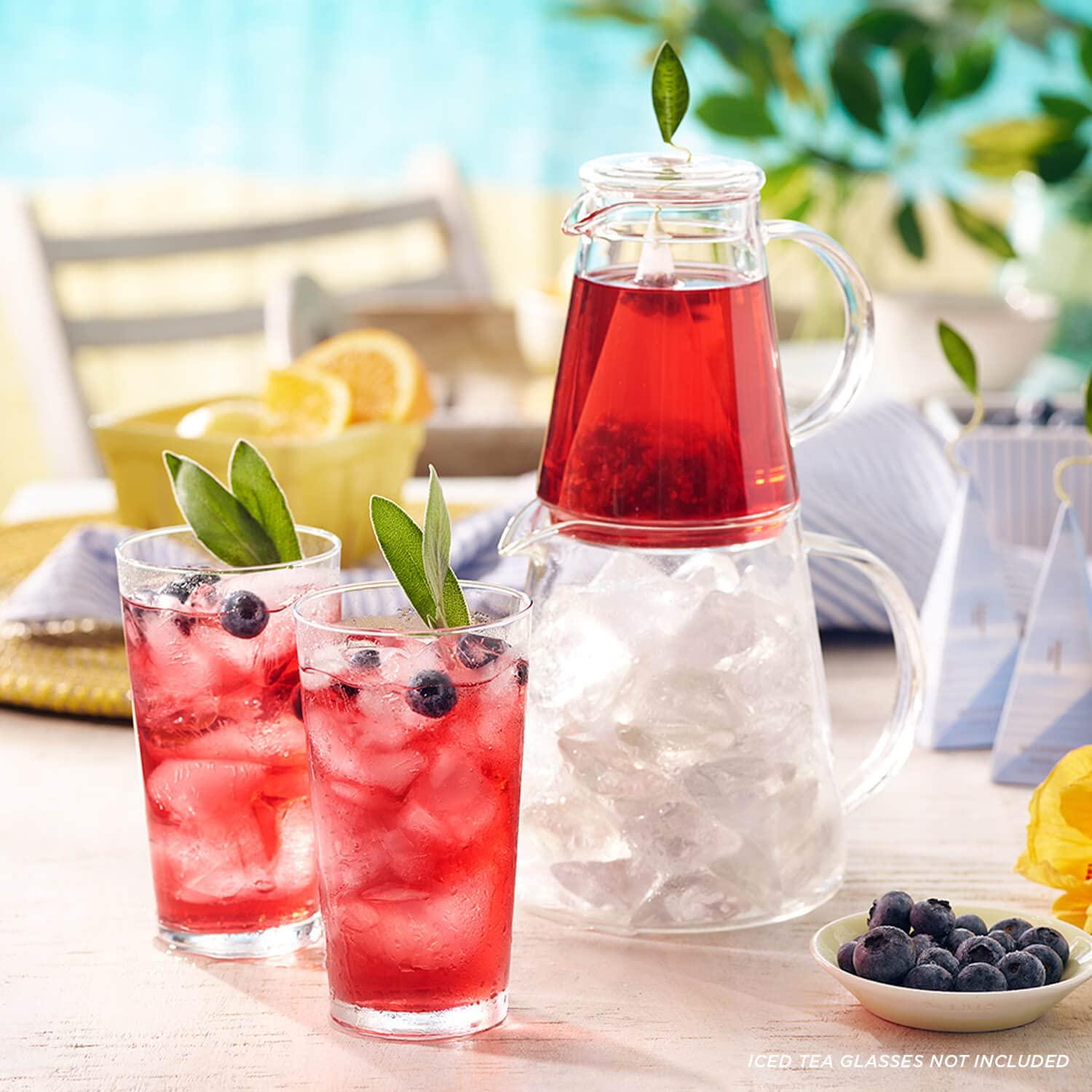 Tea Forte Tea Forte Tea Over Ice Steeping Pitcher + Tea Infuser Blends, Variety Pack Tea Pitcher Sized Ice Tea Infusers (5pk) + Glass Serving & Brewing Pitcher Set for Flash Chilled Ice Tea
