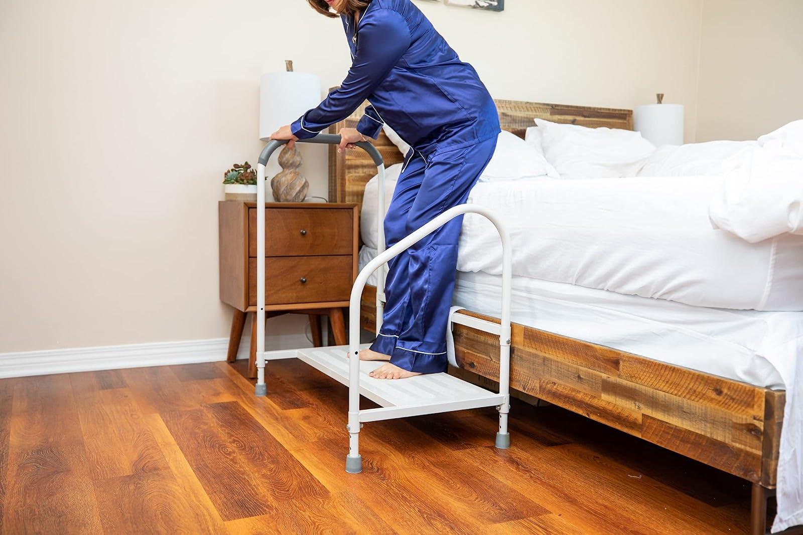 step2bed Step2Bed Bed Rails For Elderly with Adjustable Height Bed Step Stool & LED Light for Fall Prevention - Portable Medical Step Stool comes with Handicap Grab Bars making it easy to get in and out of bed