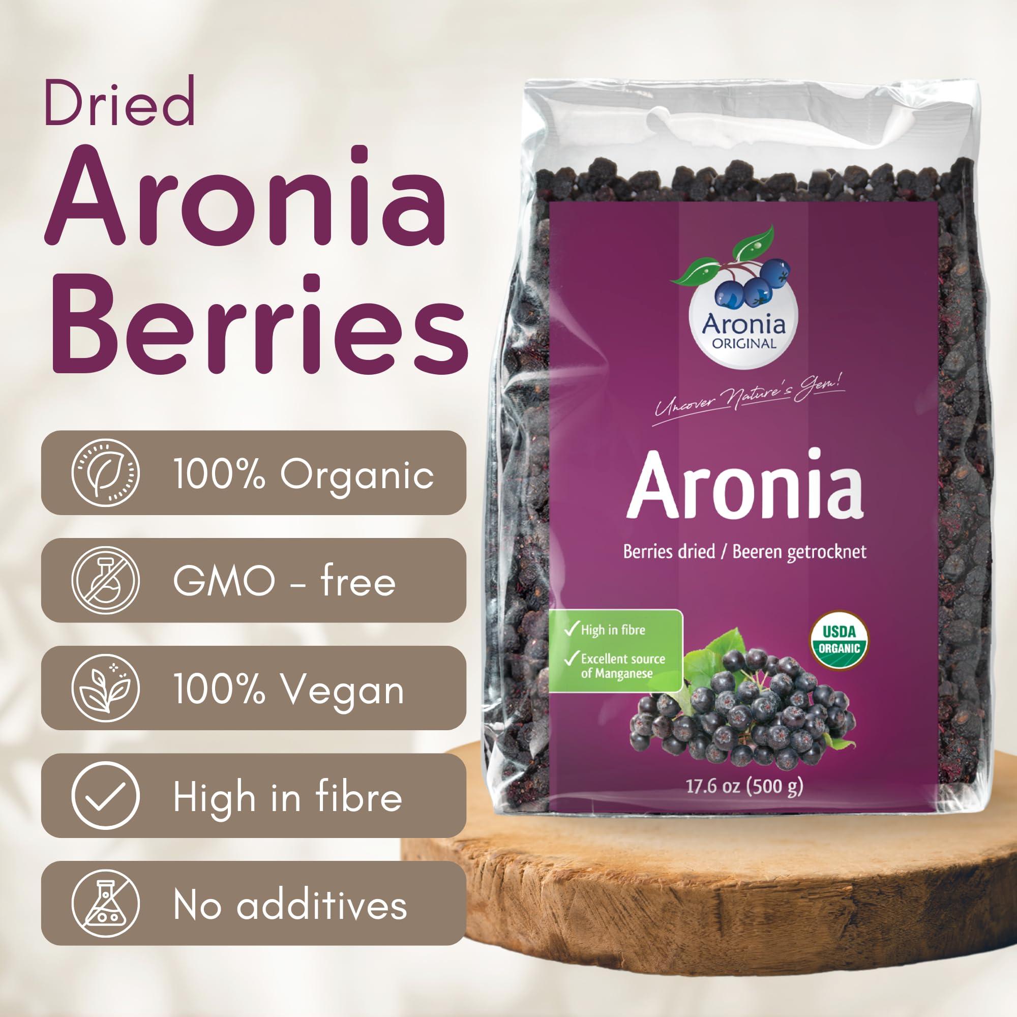Aronia Original Aronia ORIGINAL Organic Dried Aronia Berries 500 g | Gently Dried Immediately After Harvest | No Added Sugar, No Sulfites, No Additives | Vegan, Organic Aronia Berry (Black Chokeberry)