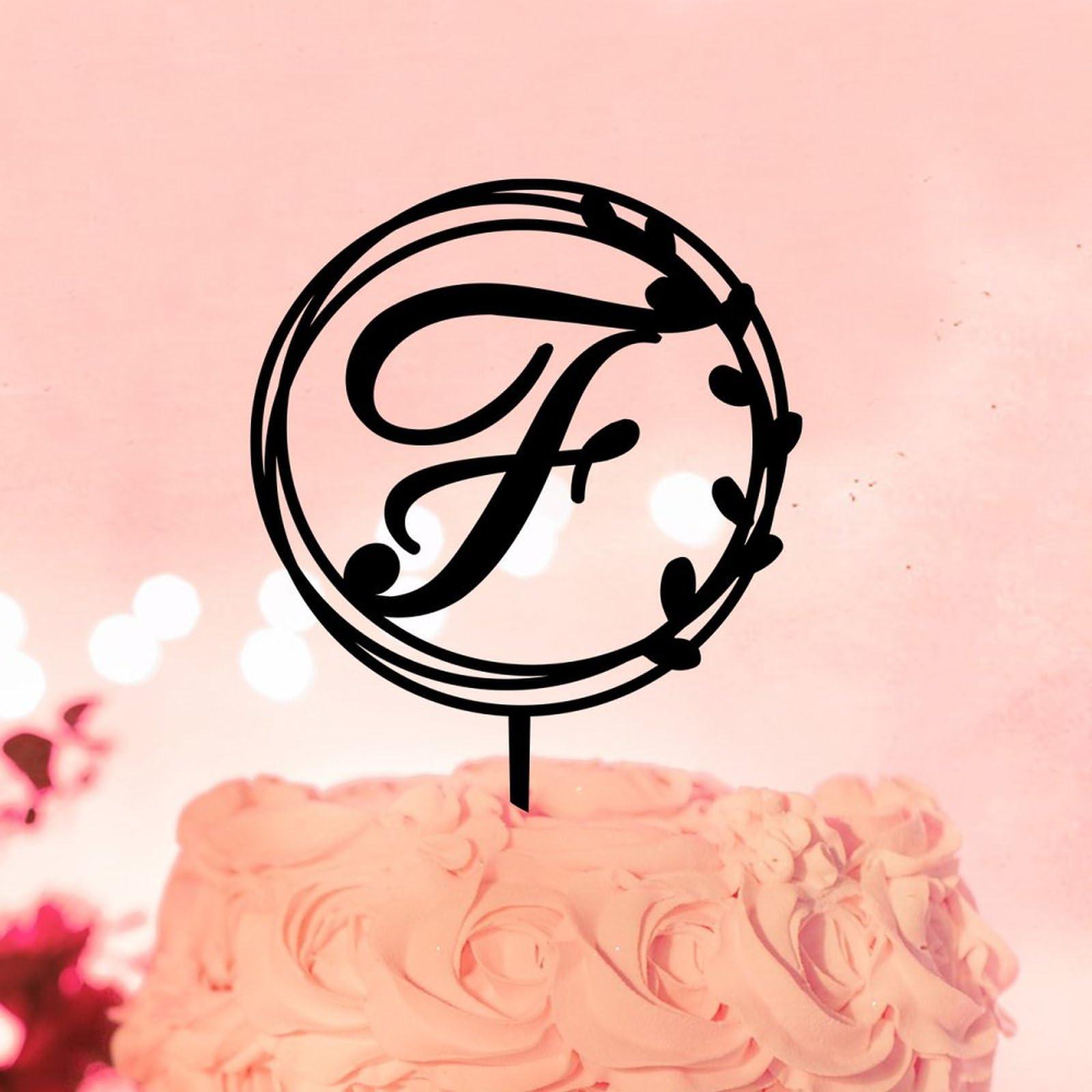 lutieger Initial Letter F Cake Topper Flowers Eucalyptus Leaves Birthday Cake Topper Calligraphy Initials Wreath Acrylic Black Nuptial Party Baking Cake Decorations Elegant Gifts for Girls Men