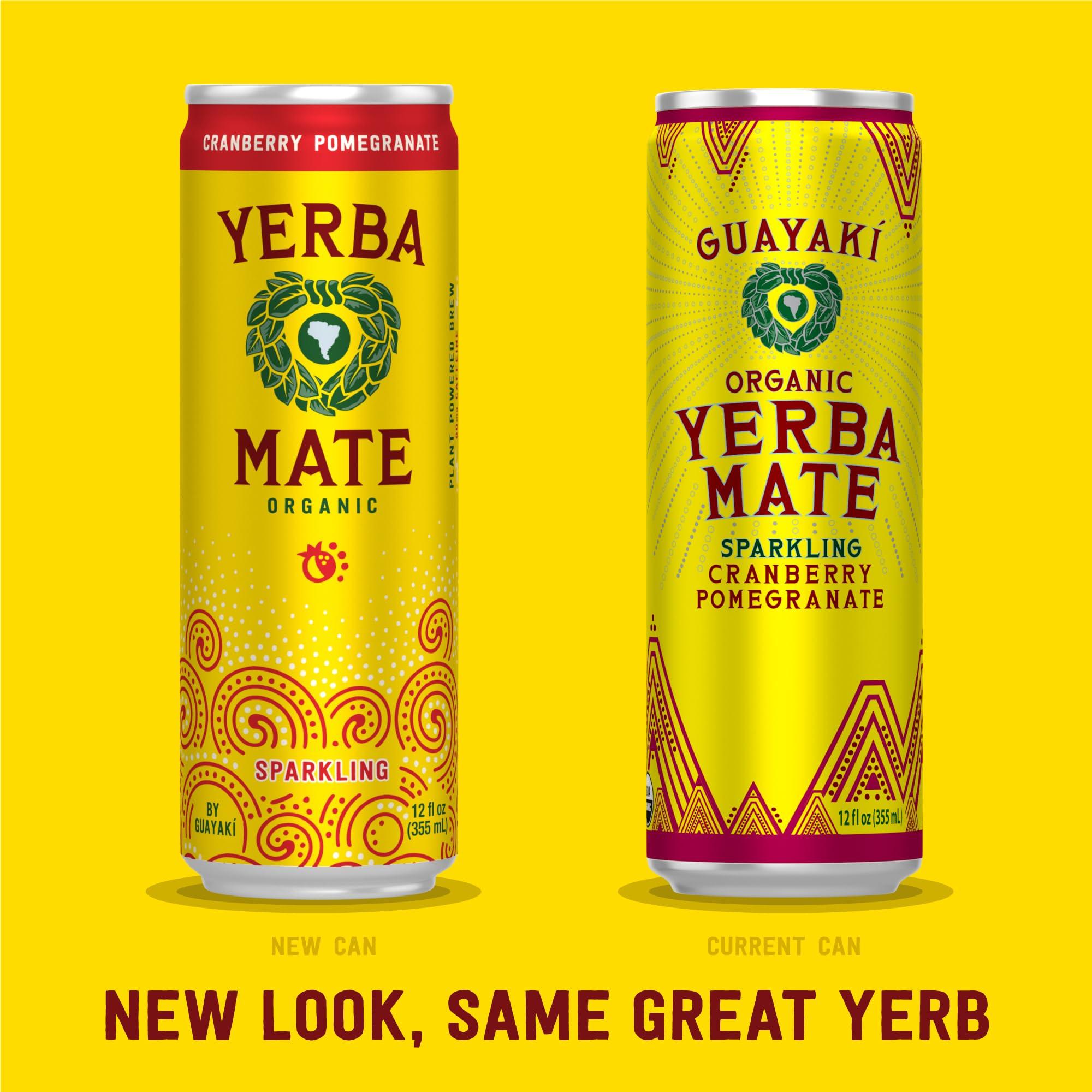 Guayaki Guayak Yerba Mate, Organic Sparkling Energy Drink Alternative, Cranberry Pomegranate, 80mg Natural Plant Based Caffeine, Smooth Energy & Focus, Carbonated, 15.5 Oz (Pack of 12) (Packaging May Vary)