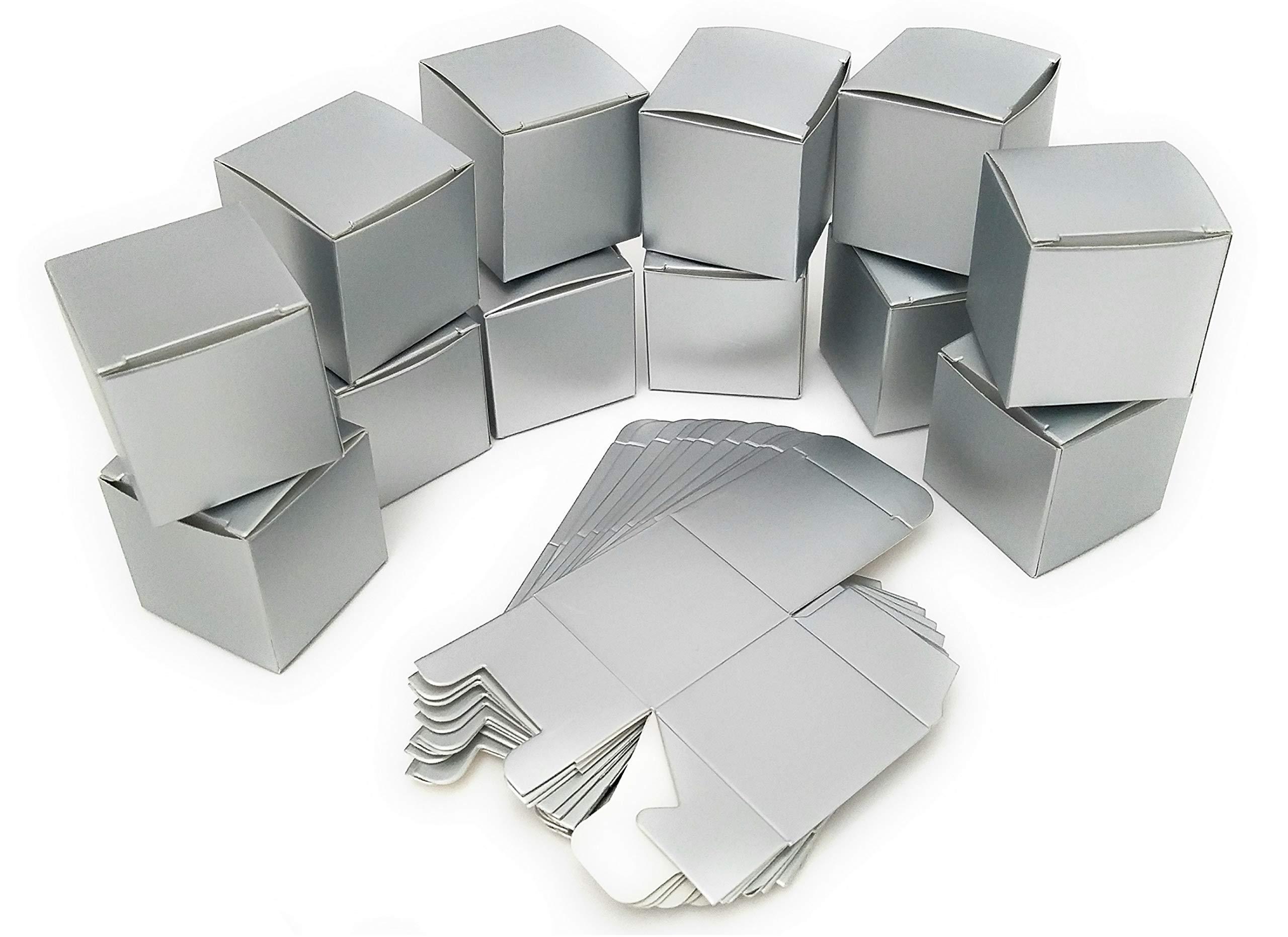 kelkaa Kelkaa Kraft Boxes - Gift Boxes with Lids, Silver Gift Candy Box Bulk, 72pcs 2x2x2” Small Party Favor Box for Wedding, Baby Shower, Bridal Shower Gift Party Supplies - Silver Metallic