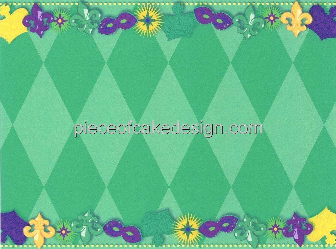 Quantumchaos Media 2" Round ~ Mardi Gras Grass Background Birthday ~ Edible Cake/Cupcake Topper!!!