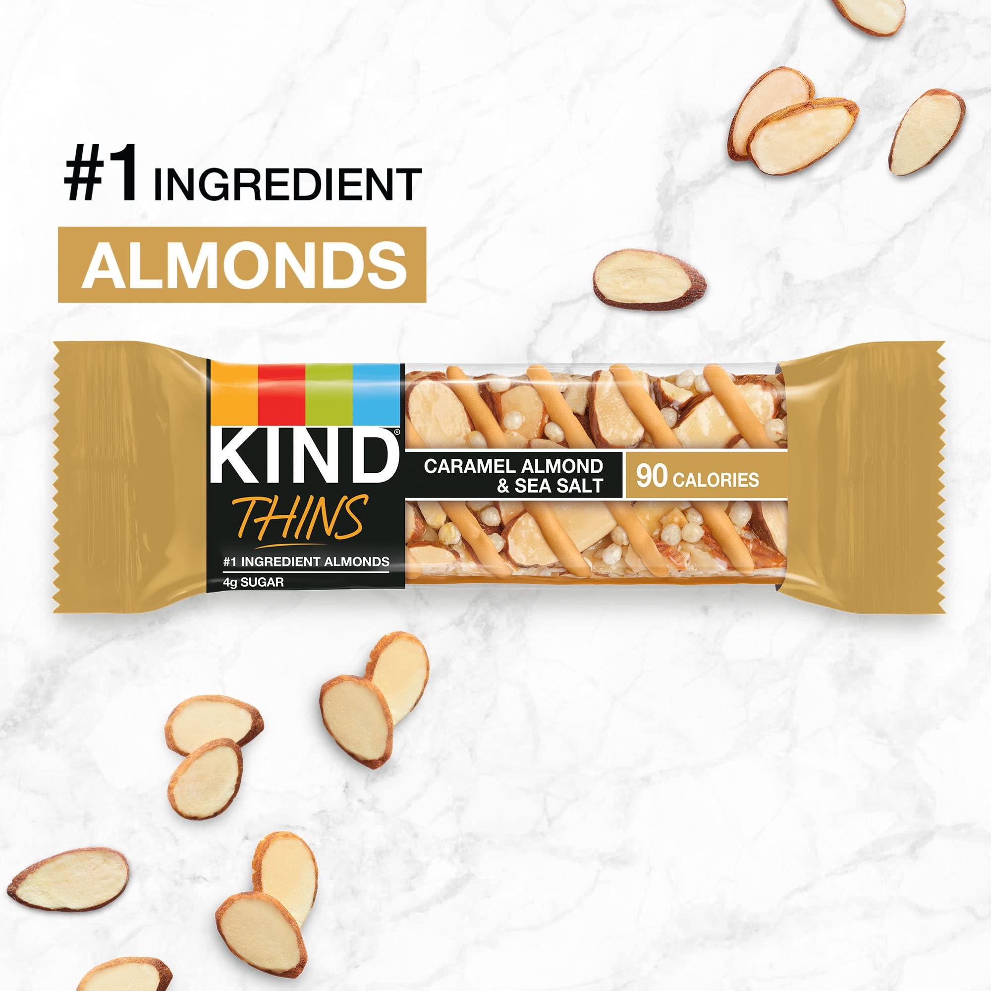KIND KIND THINS Caramel Almond & Sea Salt Bars, 0.74 Ounce, Gluten Free, 4g Sugar, 10 Count (Pack of 6)