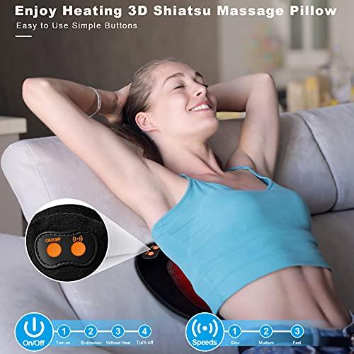 AKMONA Shiatsu Massage Pillow Back and Neck Massager with Heat Deep Tissue Massager for Pain Relief Gift for Women Men Mom Dad Kneading Massager for Neck Back Shoulder Foot Calf Leg Hand at Home Office Car