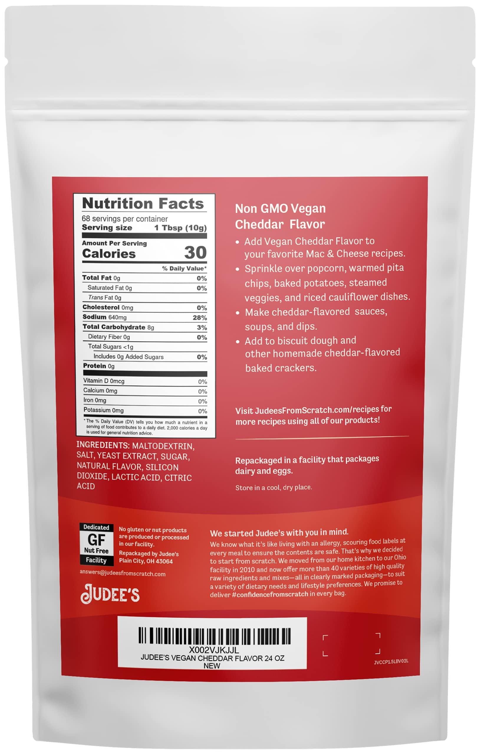 Judee's Gluten Free Judee’s Vegan Cheddar Flavor Powder 1.5lb (24oz) - 100% Non-GMO, Vegan, Gluten-Free & Nut-Free - Great Dairy Cheese Powder Alternative - Made in USA - Use in Sauces, Seasonings, and Soups