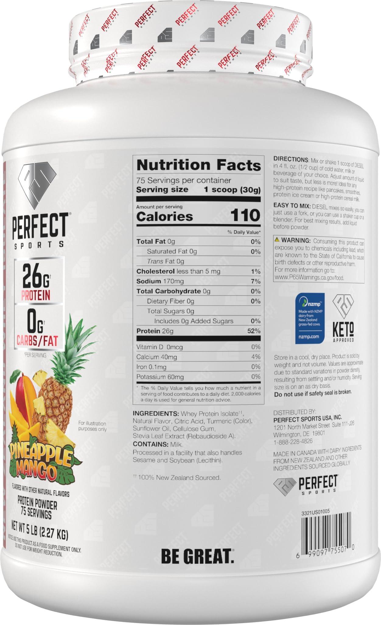 PERFECT SPORTS PERFECT SPORTS Diesel 100% New Zealand Whey Isolate - 5lbs Pineapple Mango