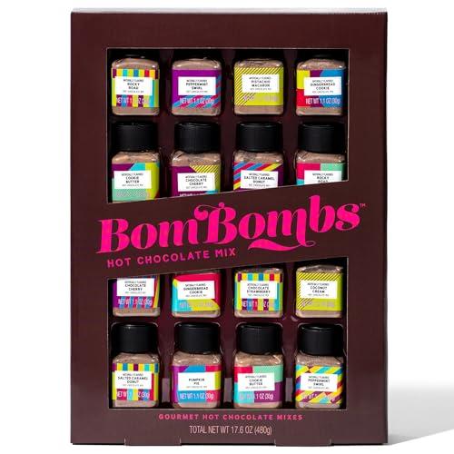 Thoughtfully BomBombs, Hot Chocolate Mix Gift Set in Mini Bottles, Flavors Include Rocky Road, Pumpkin Pie, Chocolate Cherry, Peppermint Swirl, Salted Caramel Donut & More, Sampler Set of 16