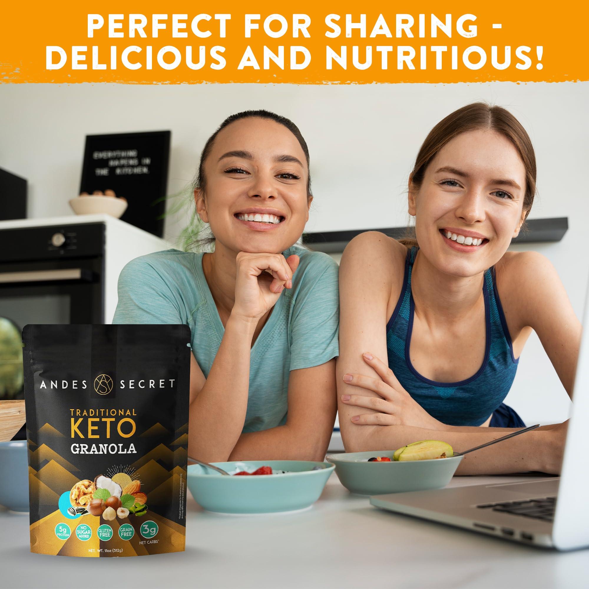 Andes Secret Andes Secret Original Low Calorie Granola - 11oz High Protein Cereal, Keto Low Carb Granola for Yogurt - Nut Mix Almonds, Walnuts, Hazelnuts - 3g Net Carbs, No Sugar Added, Grain & Gluten Free