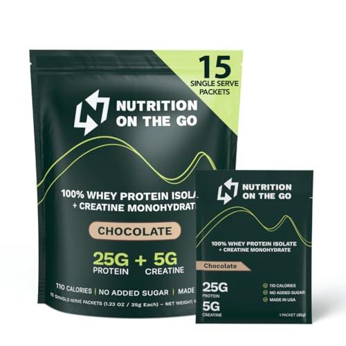 Nutrition On The Go Nutrition on the Go Chocolate Whey Protein Powder with Creatine - 25g Protein, 5g Creatine - Single-Serve Packets for Travel, On-the-Go - Gluten-Free, No Added Sugar - (15-Pack)