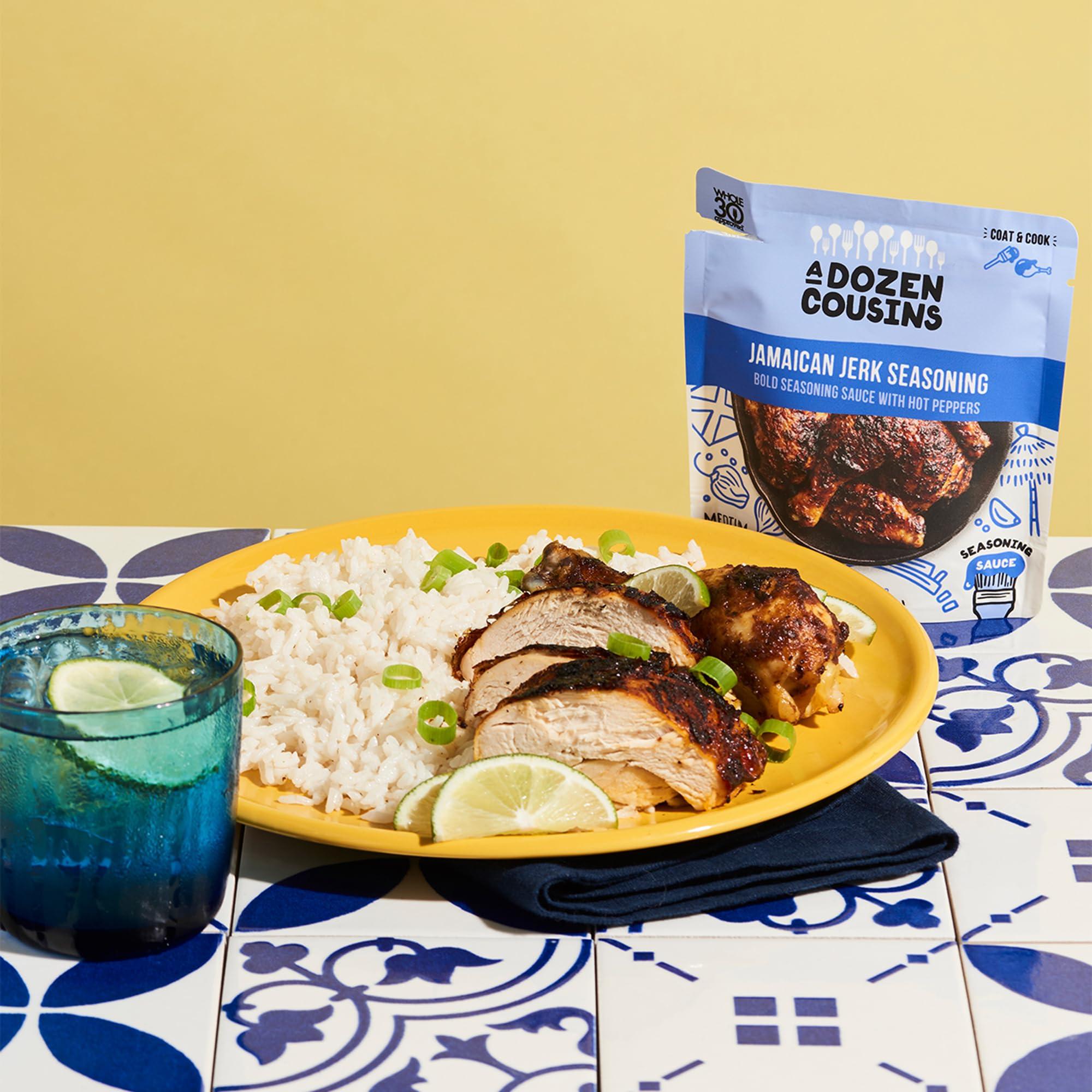 A Dozen Cousins Meals A Dozen Cousins Entre Seasoning Sauce Marinade - Coat and Cook for Chicken Seasoning, BBQ, Protein & More - 10 Pack - Bold Jamaican Jerk Seasoning Sauce with Hot Peppers (3oz Each)