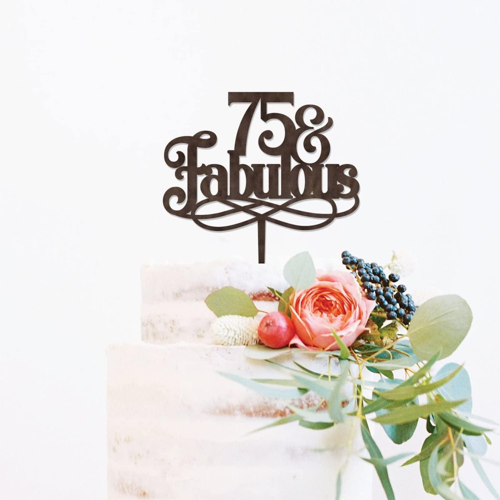 WengBeauty 75 & Fabulous Cake Toppers Brown Wood 75th Birthday Cake Decorations Supplies Happy Birthday Cake Topper Customized Age Birthday Cake Decoration Birthday Anniversary Cake Topper