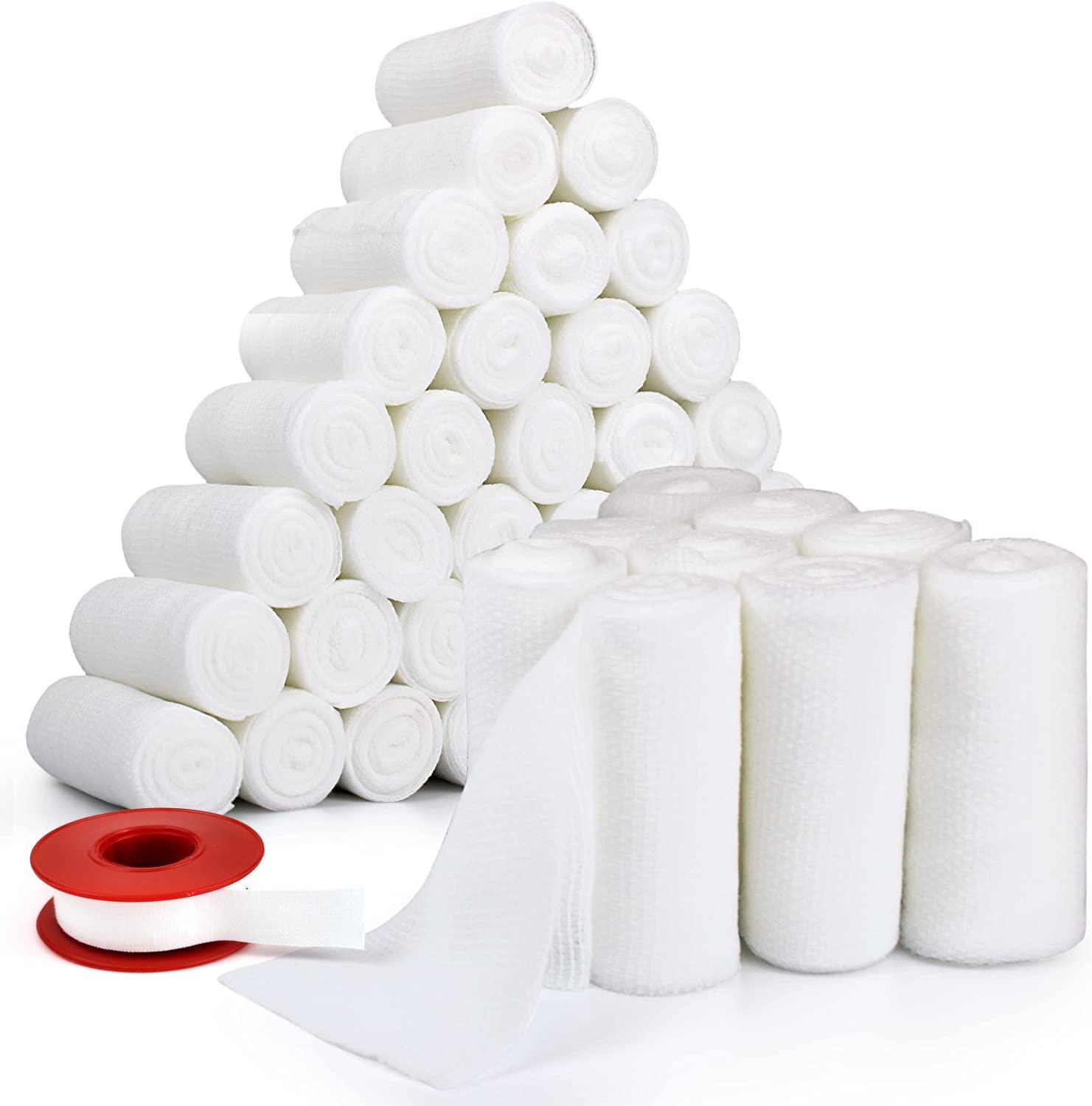 Affordtex Gauze Rolls Rolled Gauze- Medical Tape Included - Flexible, Stretchable 3 x 4.1 Yards Bandage Wrap for Wound Dressing 20 Rolls.
