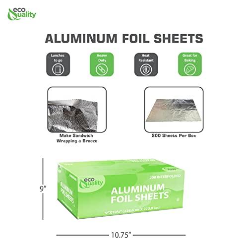 EcoQuality Premium Silver Aluminum Foil Sheets Pre Cut Pop Up, 9 x 10.75 inch - For Restaurants, Lunch, Takeout, To Go, Lunch bag, Sandwich, Catering, Kitchen, Grill, Stove, Baking, Disposable (9)