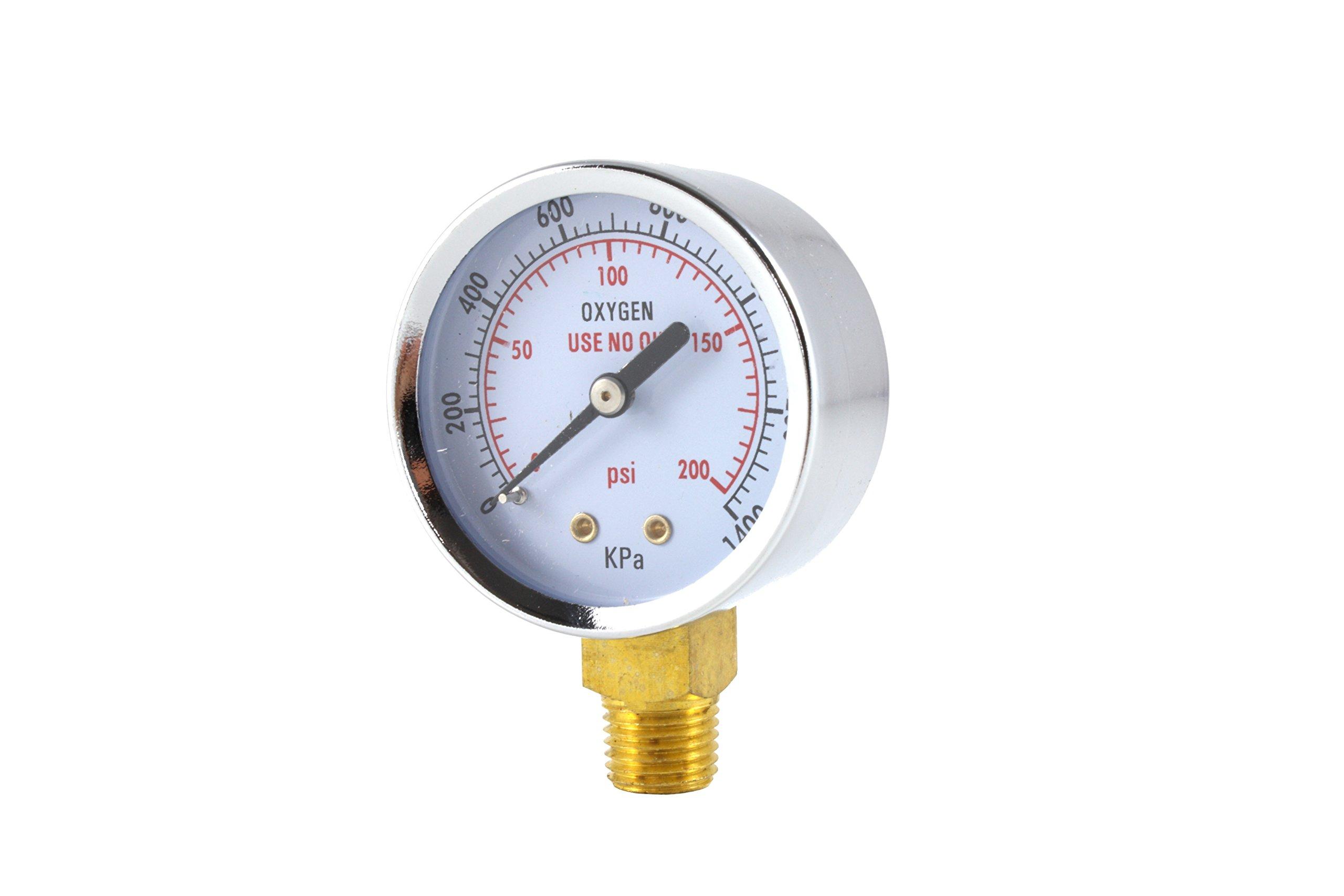 SA Low Pressure Gauge for Oxygen Regulator 0-200 psi - 2 inches