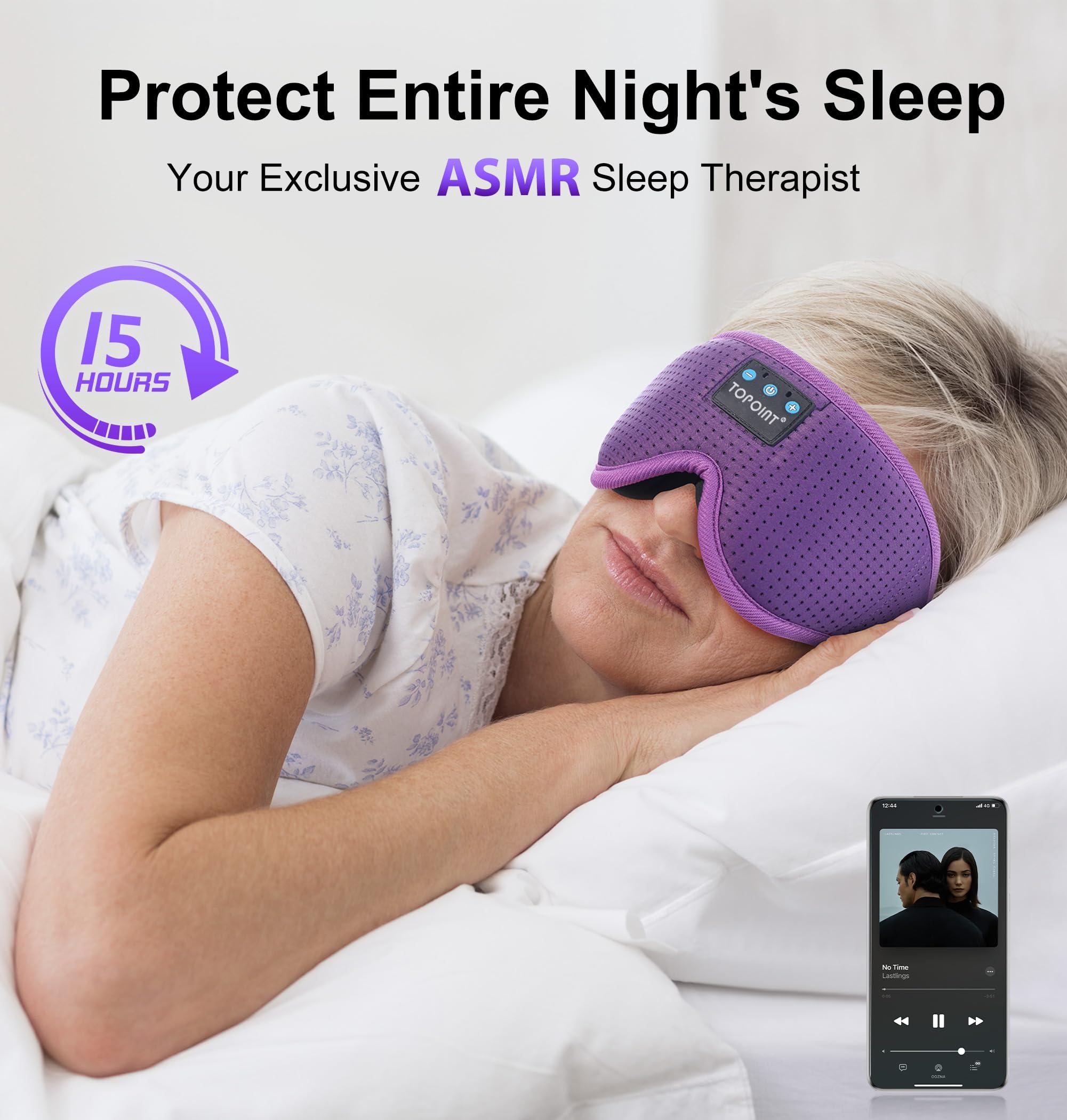TOPOINT Sleep Mask with Bluetooth Headphones Wireless, TOPOINT 3D Eye Mask for Sleeping Headphones Women Men with Noise Canceling Earbuds, Thin Speaker, Blackout, 15 Hours for Travel, Meditation, CPAP Users