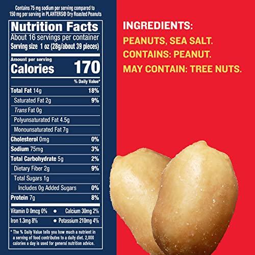 Planters PLANTERS Lightly Salted Dry Roasted Peanuts, Party Snacks, Plant Based Protein 16oz (4 Jars)