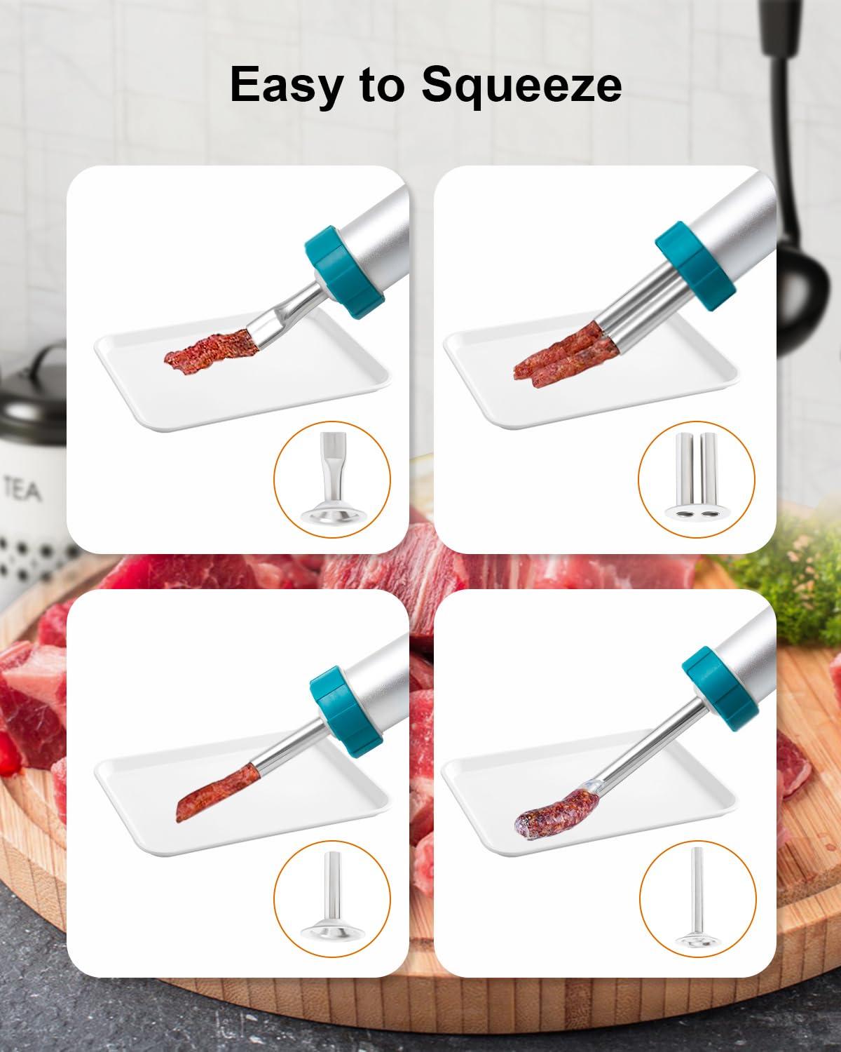 XINQIAO XINQIAO Beef Jerky Gun Sausage Stufffer for Ground Meat, Large Aluminum Jerky Cannon Comes with a Bag, 4 Nozzles, 2 Brushes, 1 Funnel, 1 Pestle