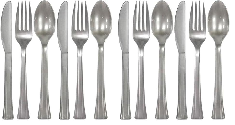 amscan Amscan Silver Plastic Assorted Cutlery, 24 Ct. | Party Tableware (Pack of 2)