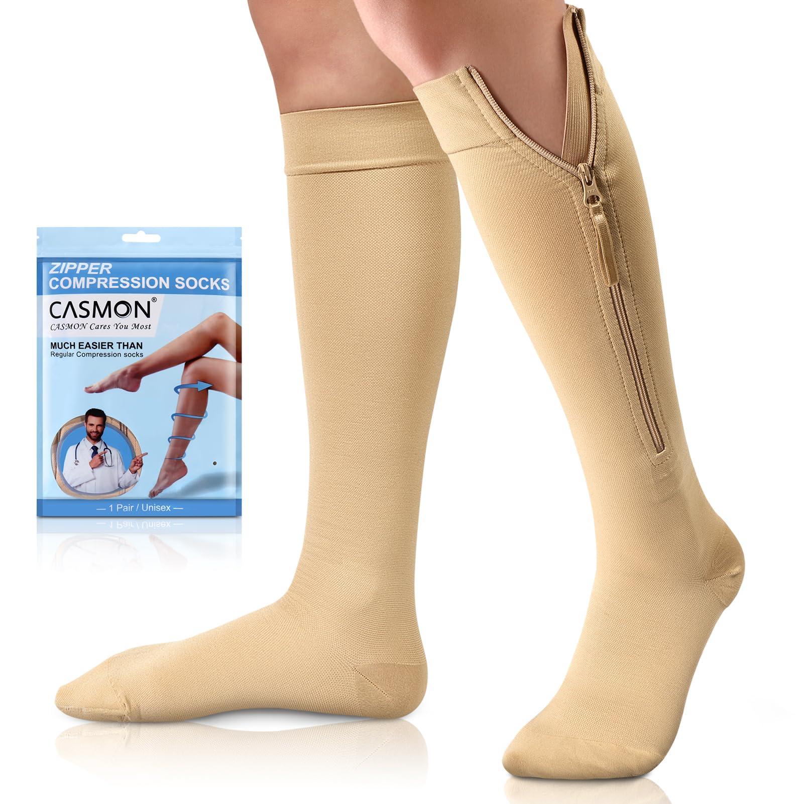 CASMON CASMON Zipper Compression Socks for Women & Men, 20-30 mmHg Closed Toe Knee High Support Sock, Medical Zip up Socks for Edema, Varicose Veins, Post-surgery, Swelling, Nurses, Pregnancy (1 Pair)