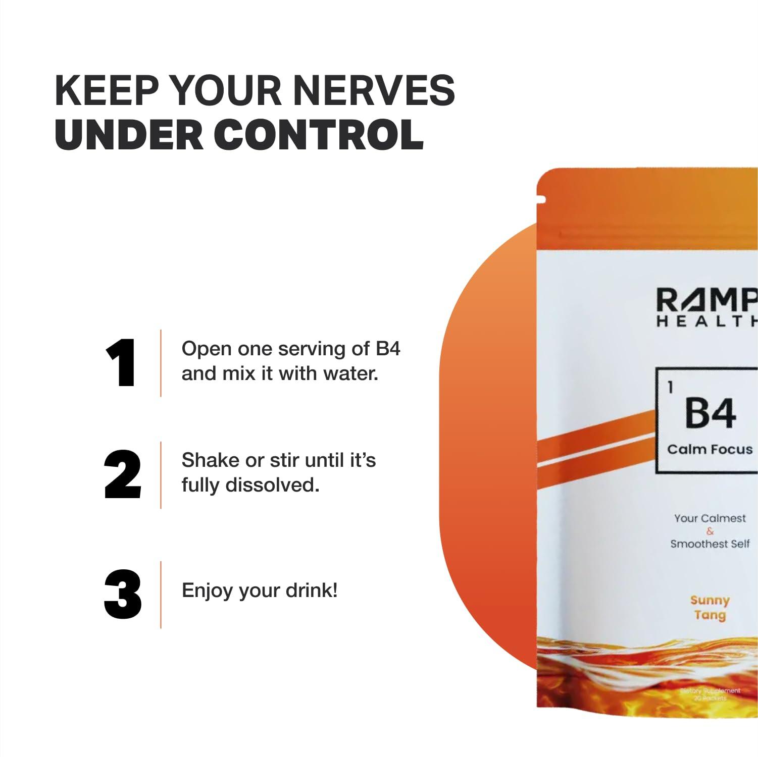 Ramp Health Ramp Health B4 Calm Focus - Brain Supplements for Memory and Focus - Focus Supplement - Brain Supplement - L-Theanine, Lemon Balm Extract and More - Sunny Tang - 20 Count, White