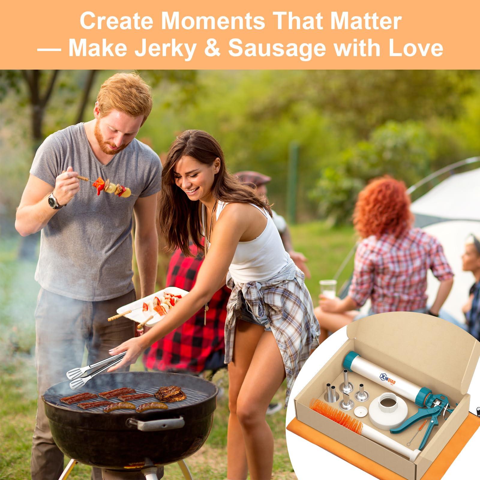 XINQIAO XINQIAO Beef Jerky Gun Sausage Stufffer for Ground Meat, Large Aluminum Jerky Cannon Comes with a Bag, 4 Nozzles, 2 Brushes, 1 Funnel, 1 Pestle