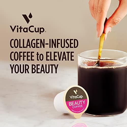 VitaCup VitaCup Beauty Collagen Coffee Pods for Hair, Skin & Nails, with Biotin & Folate, Medium Dark Roast, Keto Friendly, Recyclable Single Serve Pod Compatible with Keurig K-Cup Brewers,16 Ct