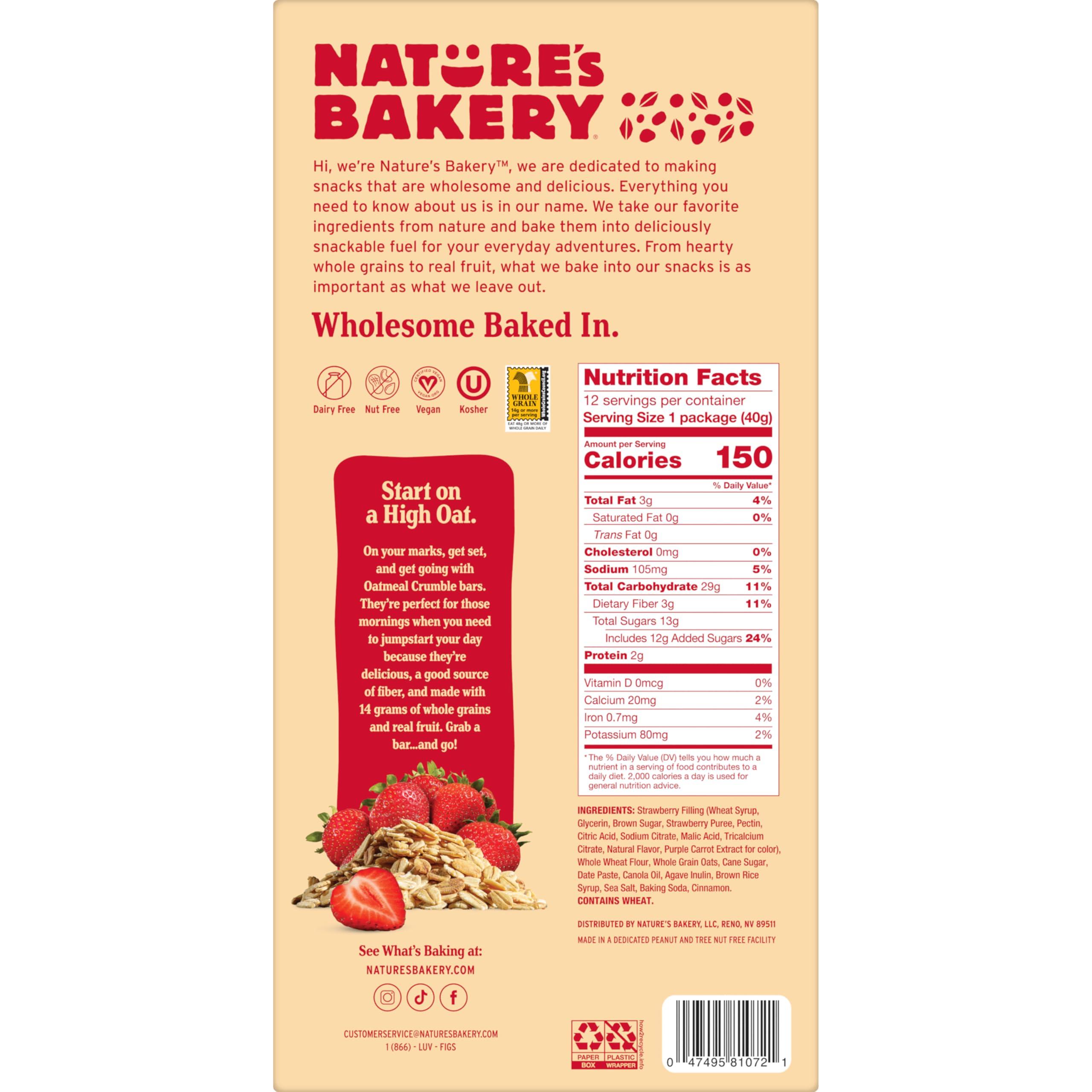 Nature\'s Bakery Natures Bakery Oatmeal Crumble Bars, Strawberry, Real Fruit, Vegan, Non-GMO, Breakfast bar, 1 Box With 12 Twin Packs (12 Twin Packs)