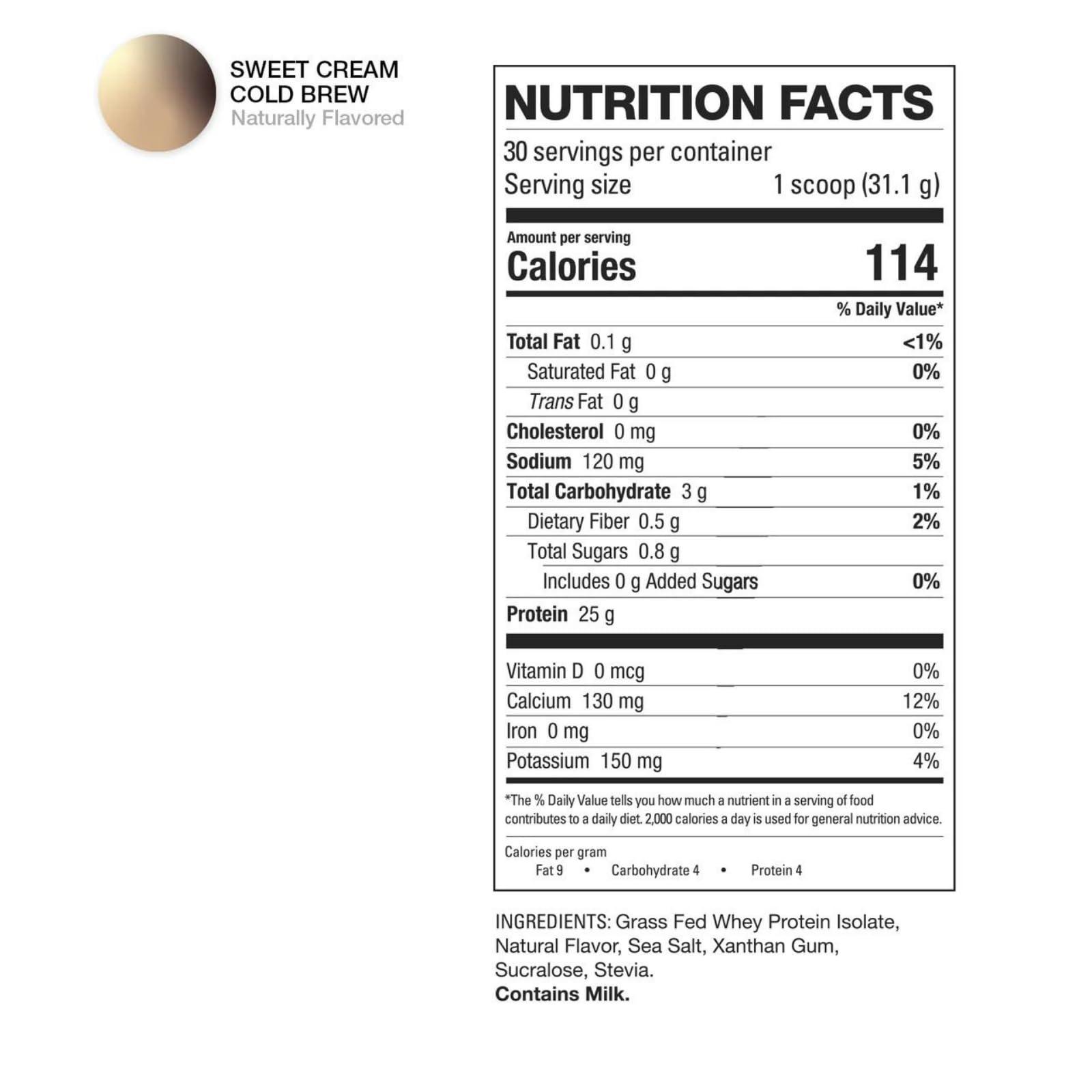 HD MUSCLE HD MUSCLE ProHD Protein | 100% Grass Fed Whey Isolate | 25g Protein, 114 Calories, 0g Fat | Zero Fillers or Amino Spiking | 30 Servings (Sweet Cream Cold Brew)