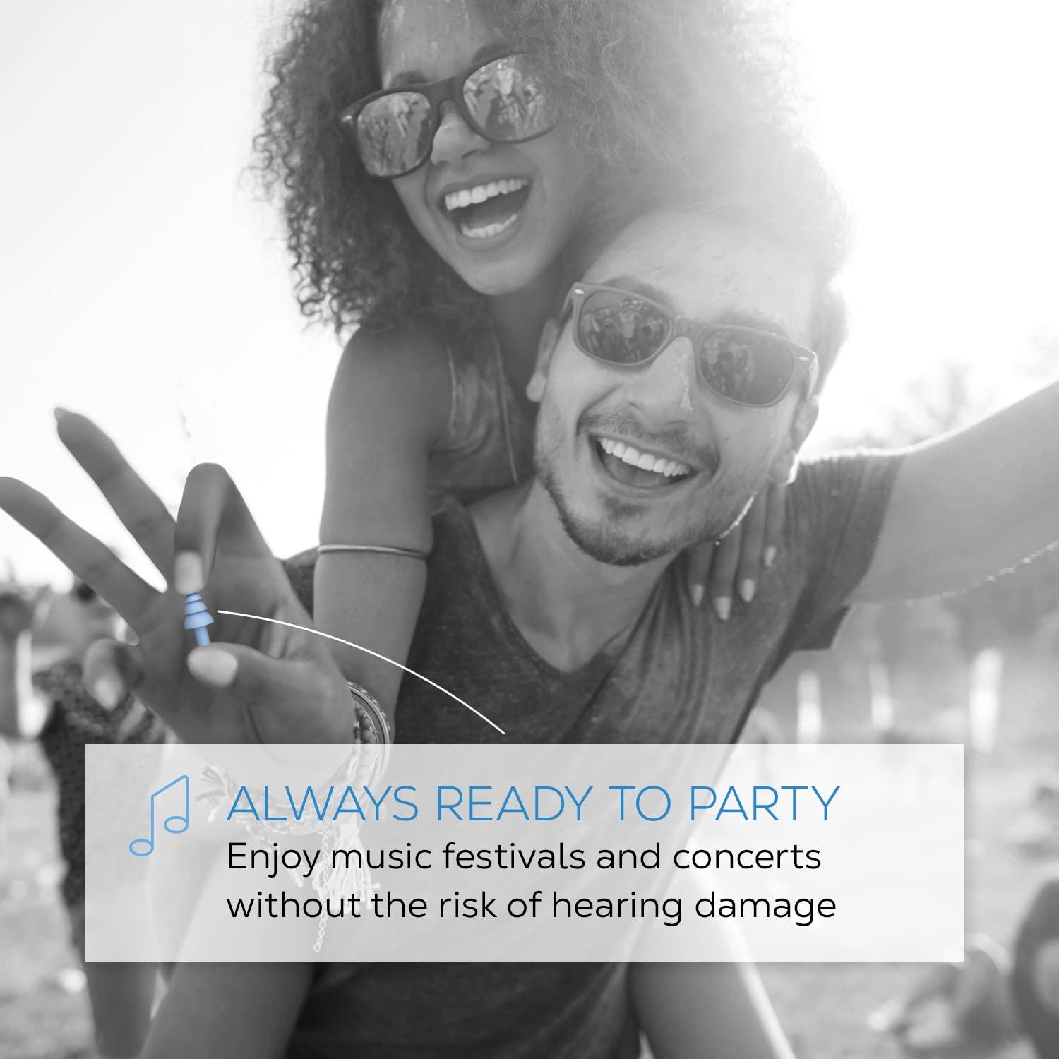 Shush Shush Acoustic Earplugs - for Music Festivals, Clubs and Concerts - Ceramic Filter for Superior Sound Quality (SNR 23 dB) - High Fidelity Hearing Protection - Reusable Over 365 x Sky Blue