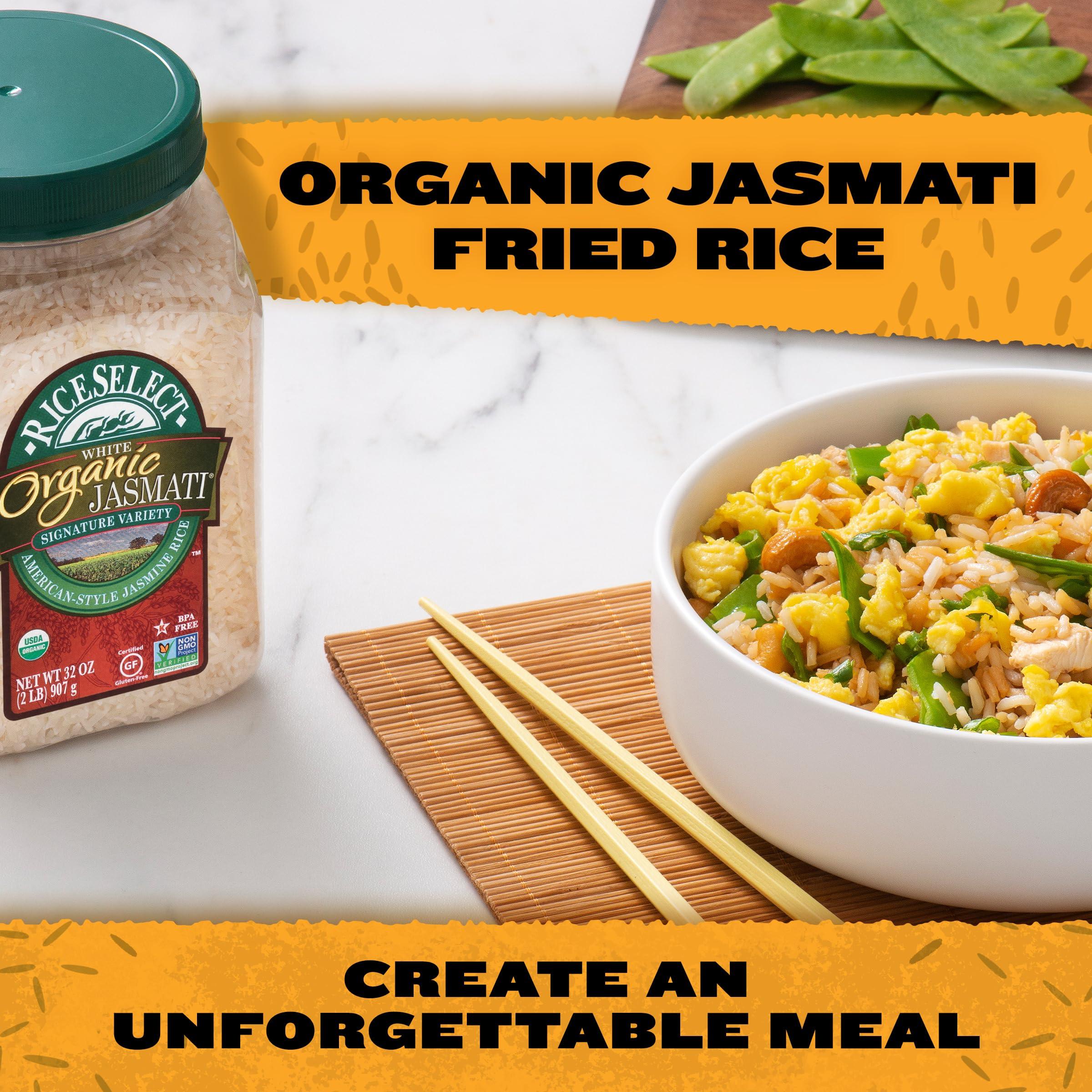 RiceSelect RiceSelect Organic Jasmati White Rice for Asian-Food-Inspired Recipes, Premium Non-GMO Gluten-Free Long-Grain Jasmine Rice, 32-Ounce Jar
